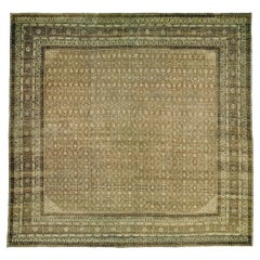 Zabihi Collection Large Square Brown Persian Tabriz 20th Century Rug