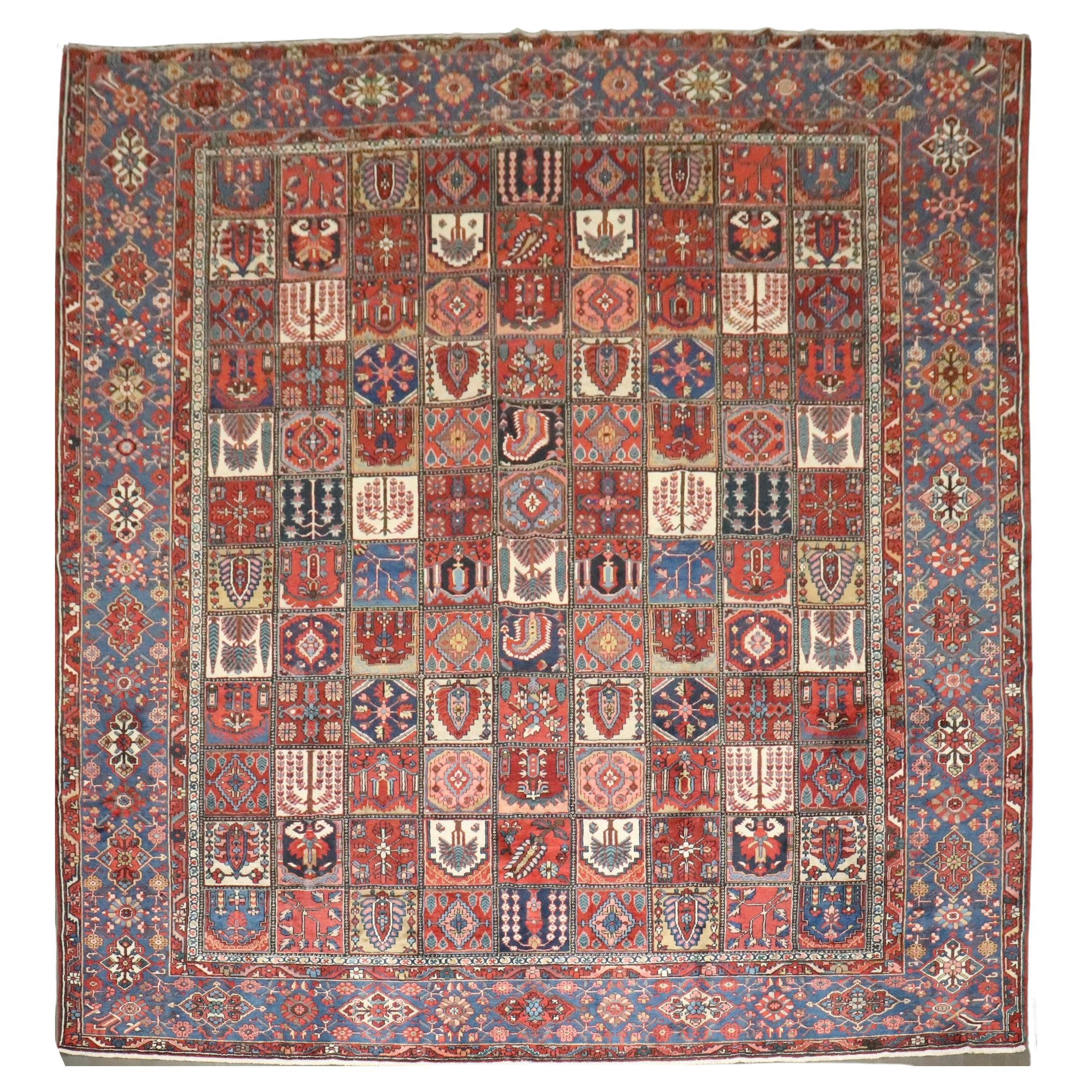 Zabihi Collection Large Square Persian Antique Bakhtiari Rug im Angebot