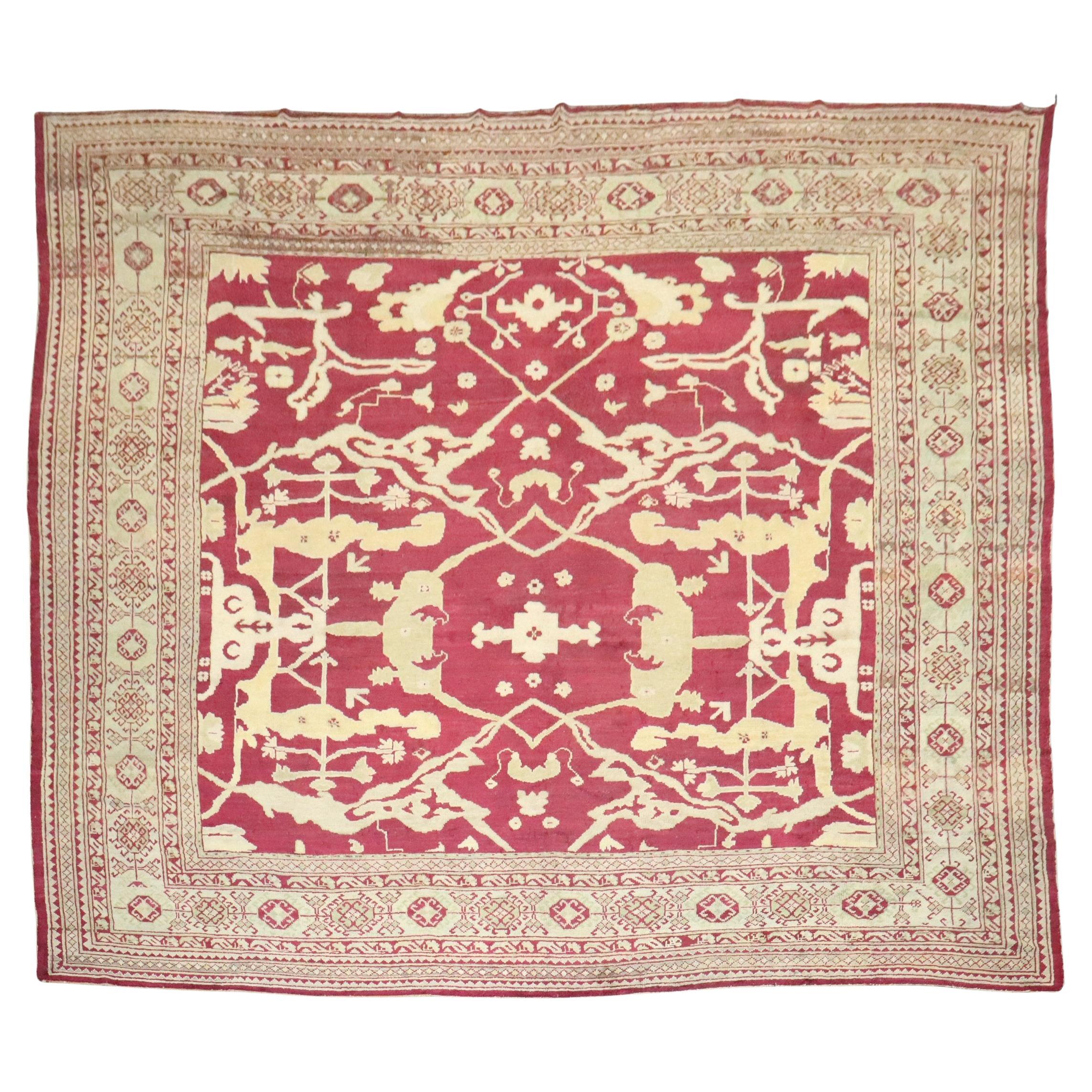 Zabihi Collection Großer quadratischer türkischer Oushak-Teppich