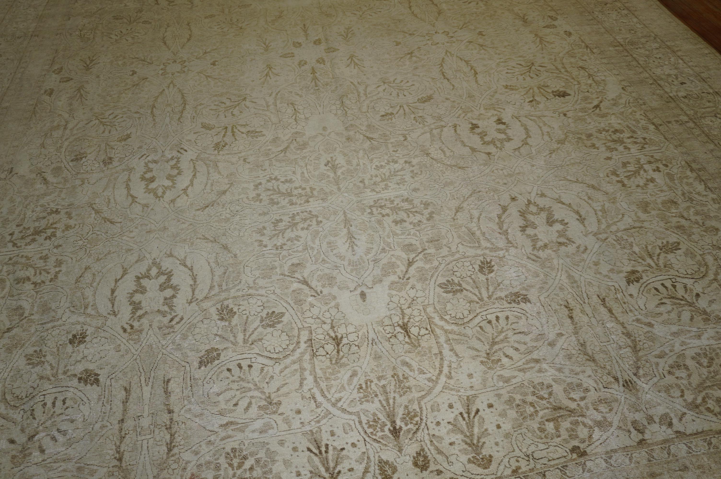 Lana Tappeto Tabriz persiano antico bianco grande della Collection'S in vendita