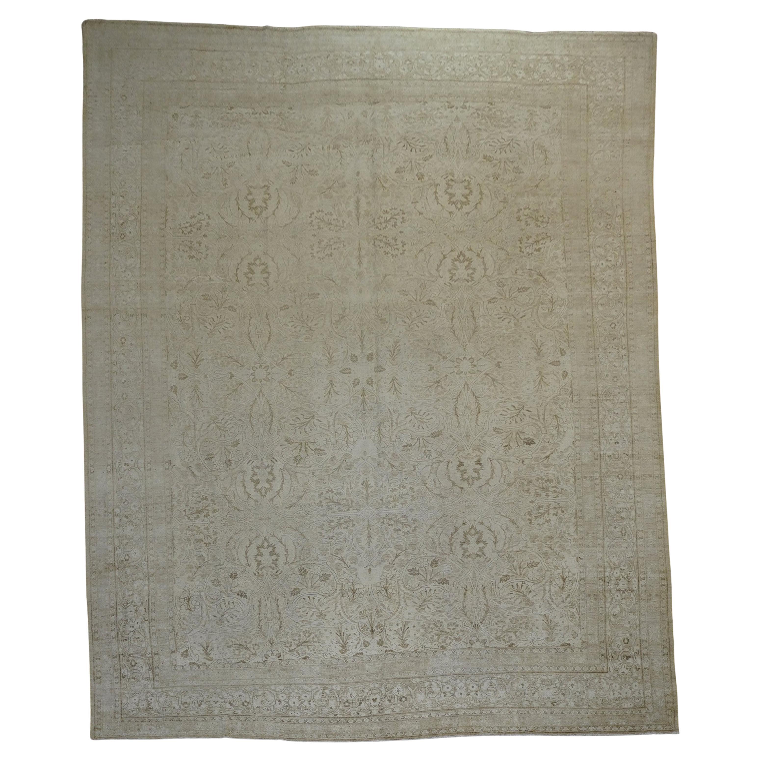 Zabihi Collection Large White Antique Persian Tabriz Rug