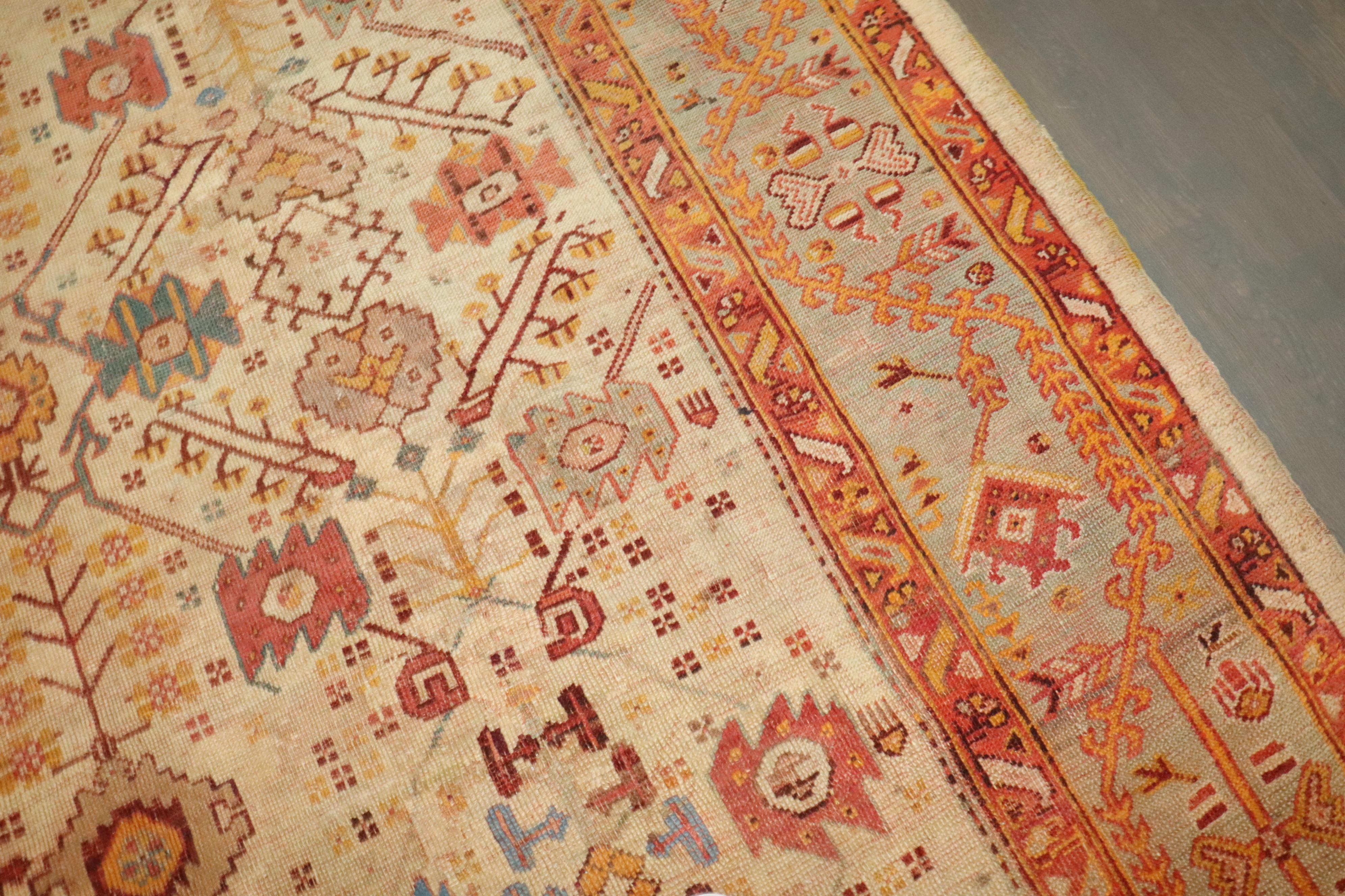 Hand-Woven Zabihi Collection Late 19th Century Antique Turkish Oushak Rug For Sale