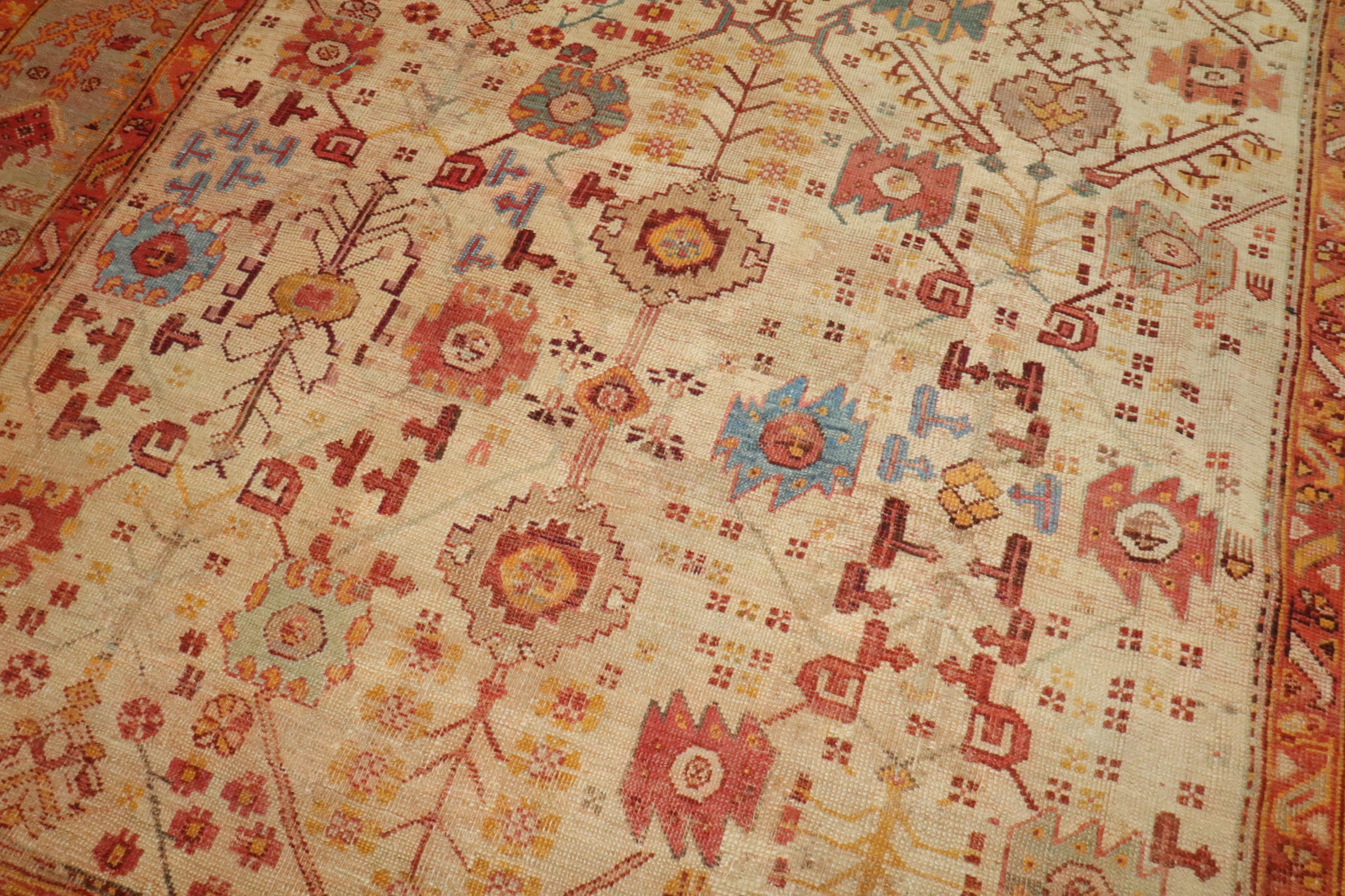 Zabihi Collection Late 19th Century Antique Turkish Oushak Rug For Sale 1
