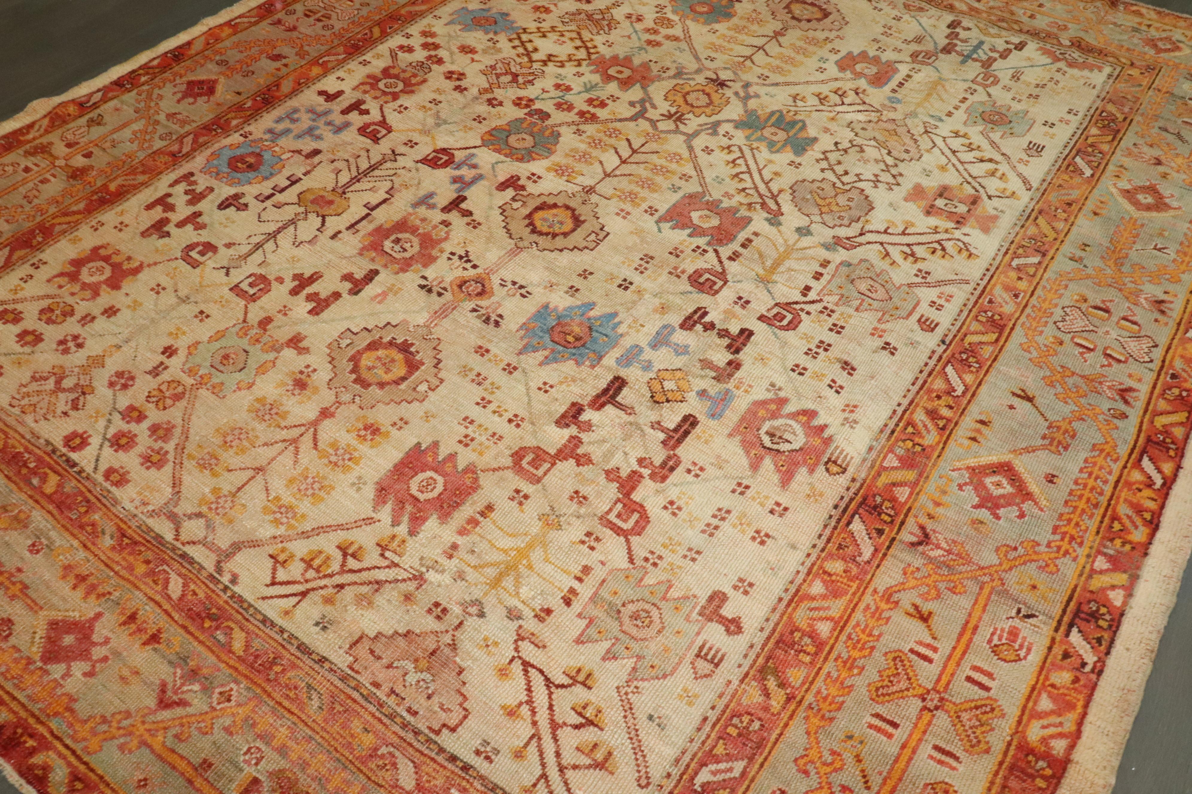 Zabihi Collection Late 19th Century Antique Turkish Oushak Rug For Sale 2
