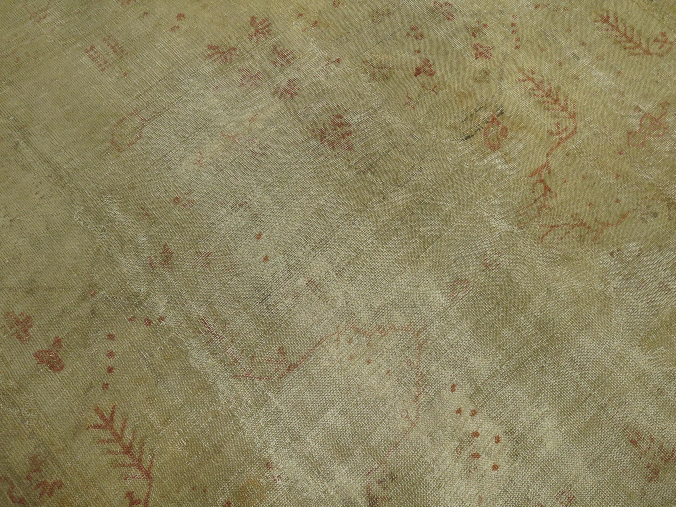Zabihi Collection Late 19th Century Antique Turkish Oushak Worn Rug For Sale 5