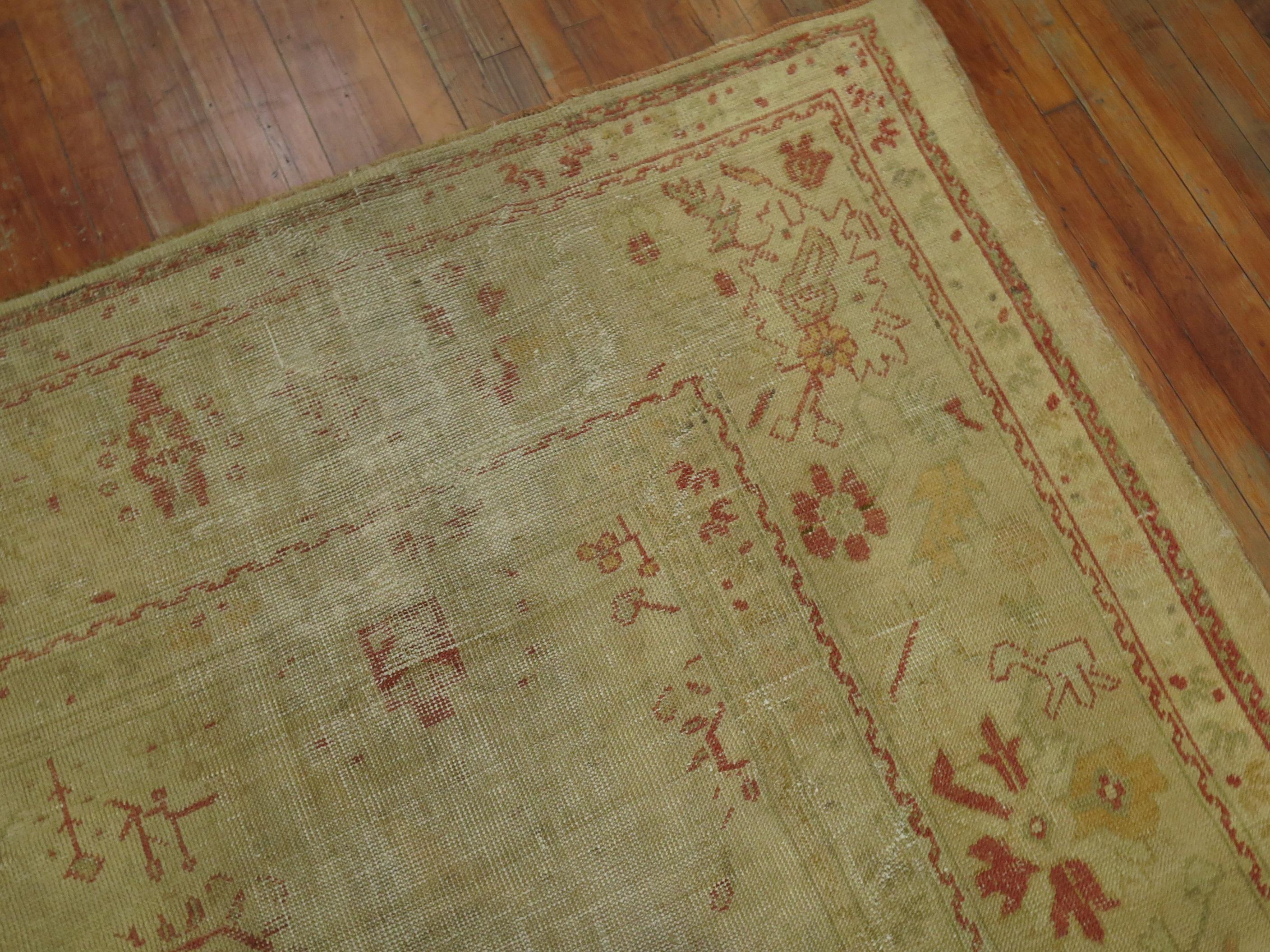 Zabihi Collection Late 19th Century Antique Turkish Oushak Worn Rug For Sale 6