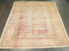 Zabihi Collection Late 19th Century Antique Turkish Oushak Worn Rug