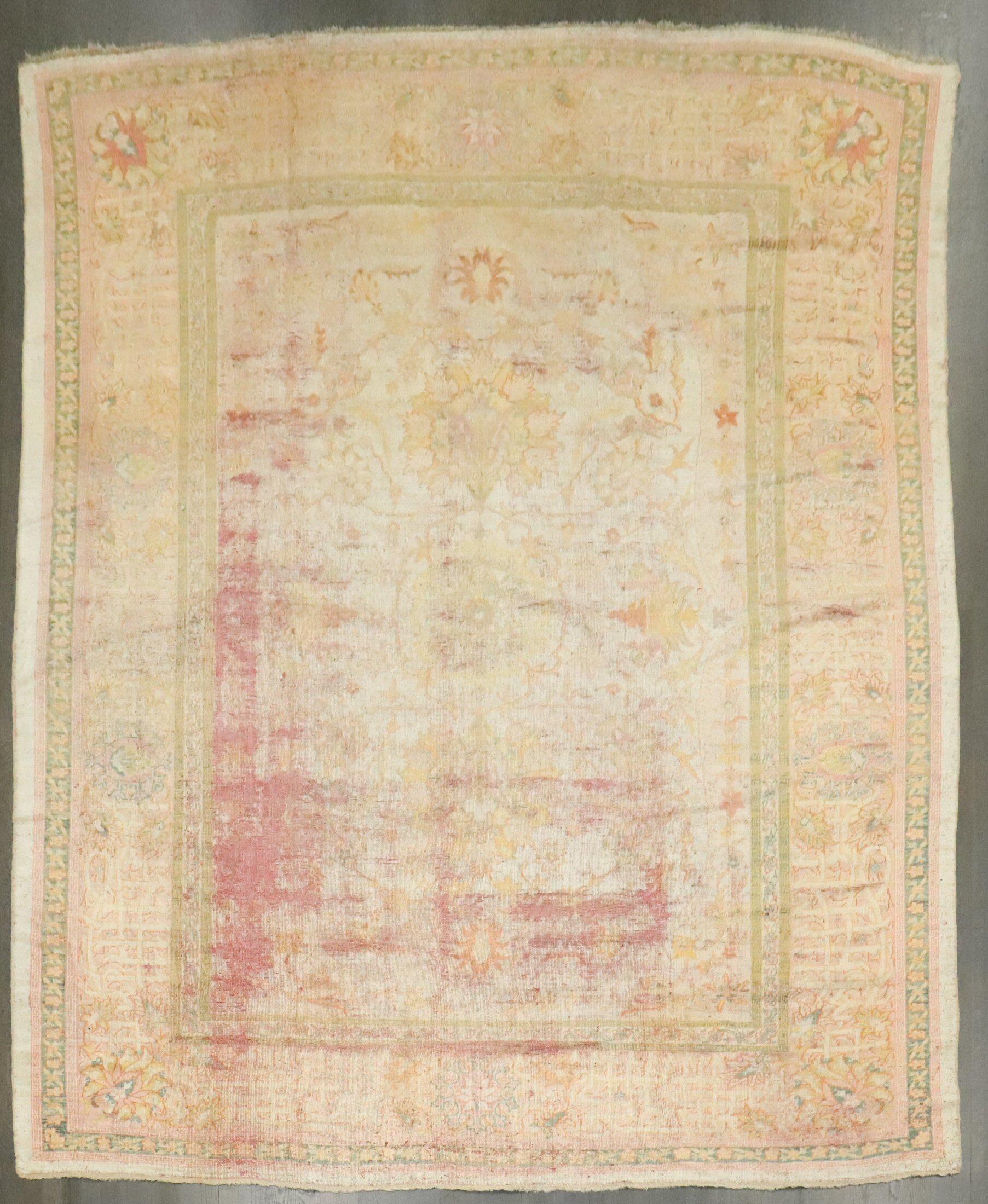 Turco Tappeto antico turco Oushak consumato della fine del XIX secolo Collectional Zabihi in vendita