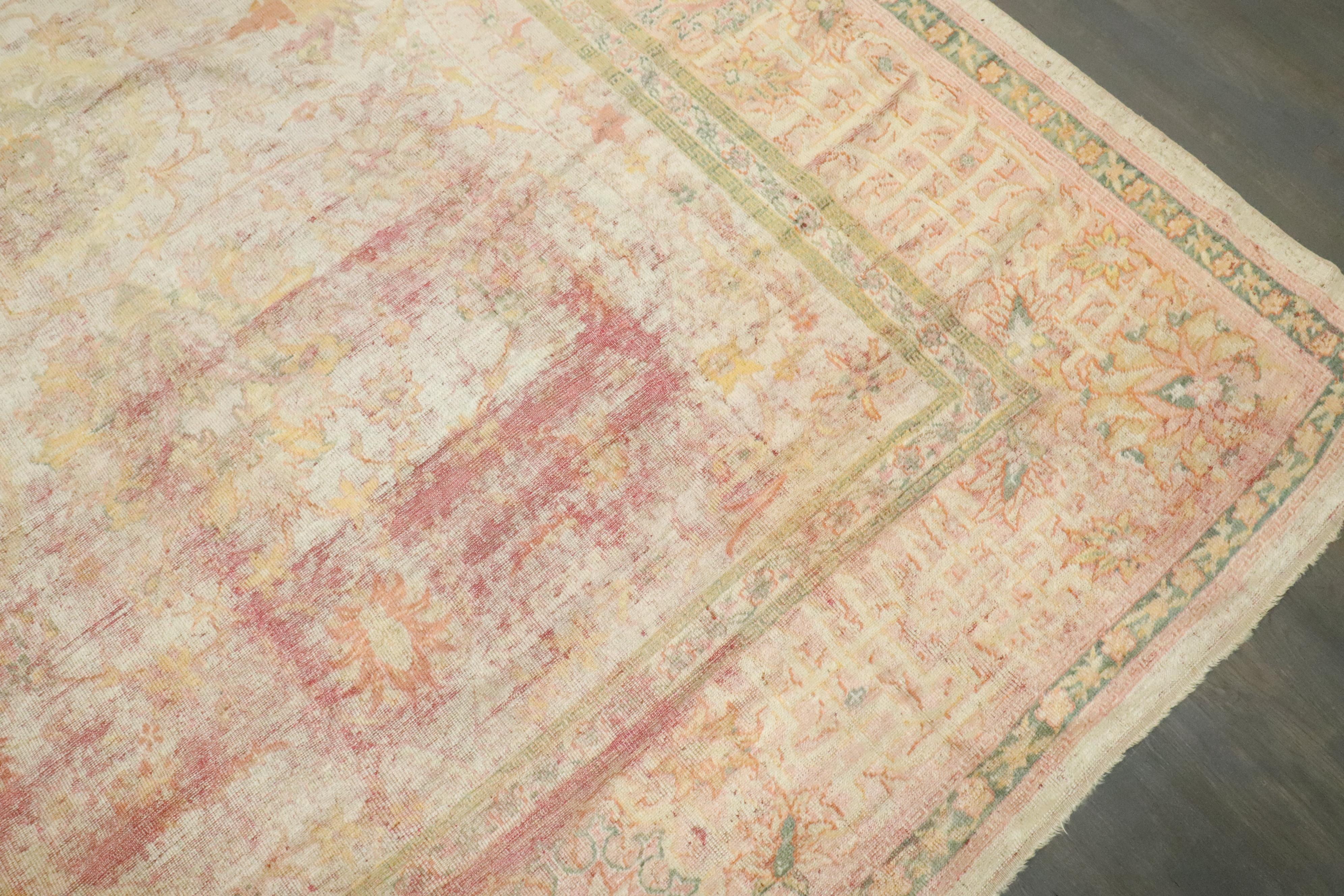 Tessuto a mano Tappeto antico turco Oushak consumato della fine del XIX secolo Collectional Zabihi in vendita