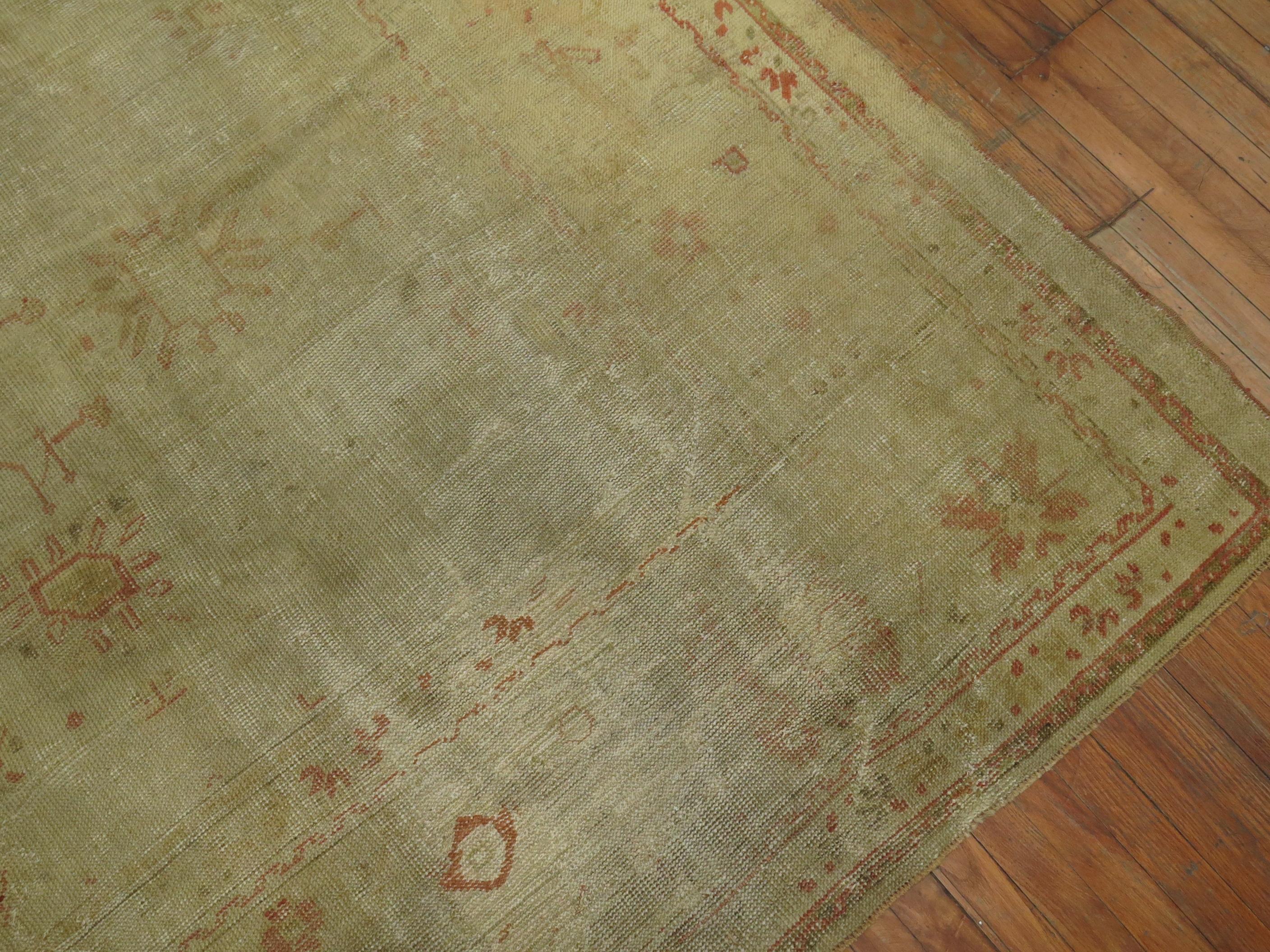 Wool Zabihi Collection Late 19th Century Antique Turkish Oushak Worn Rug For Sale