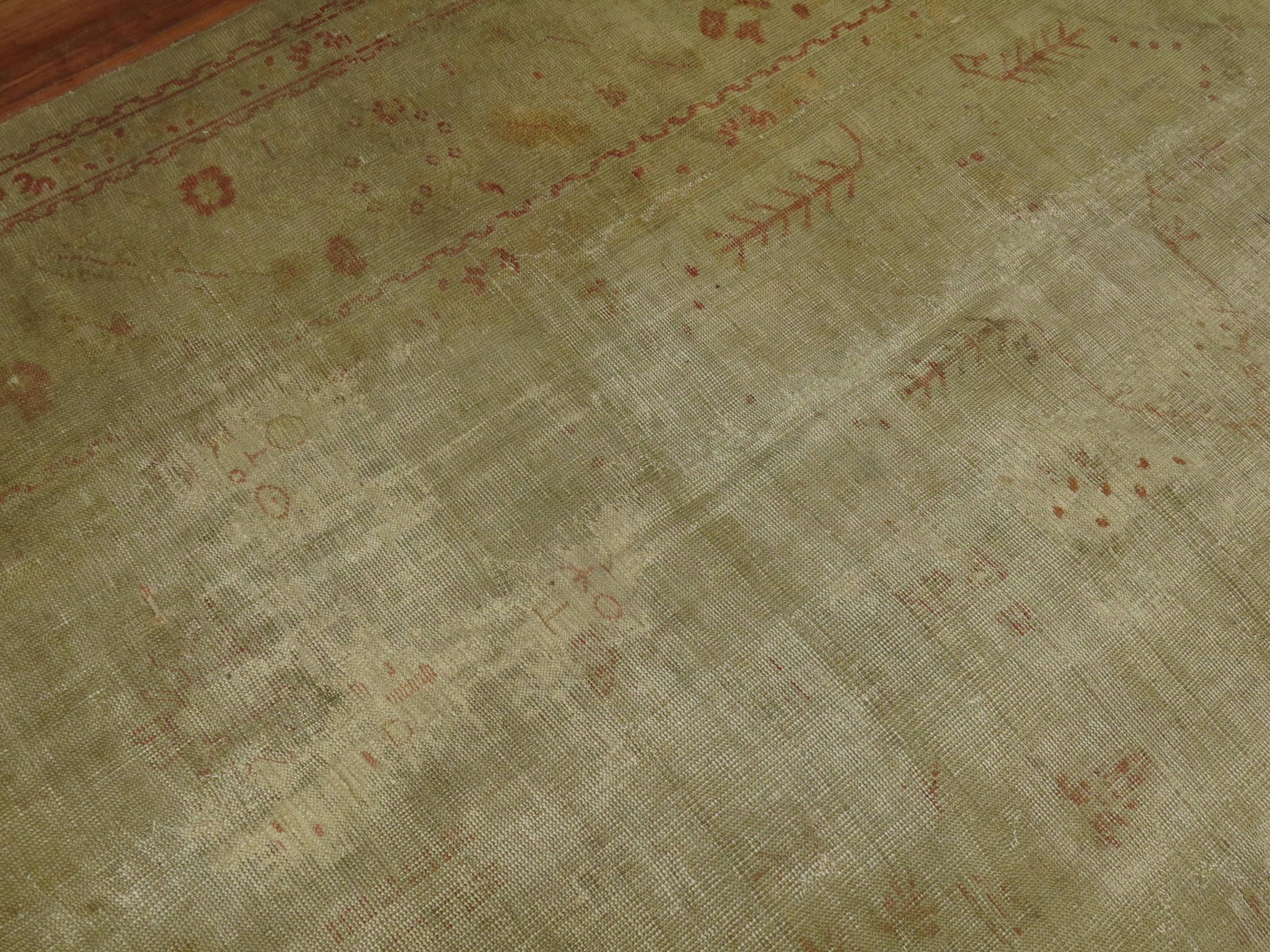 Zabihi Collection Late 19th Century Antique Turkish Oushak Worn Rug For Sale 2