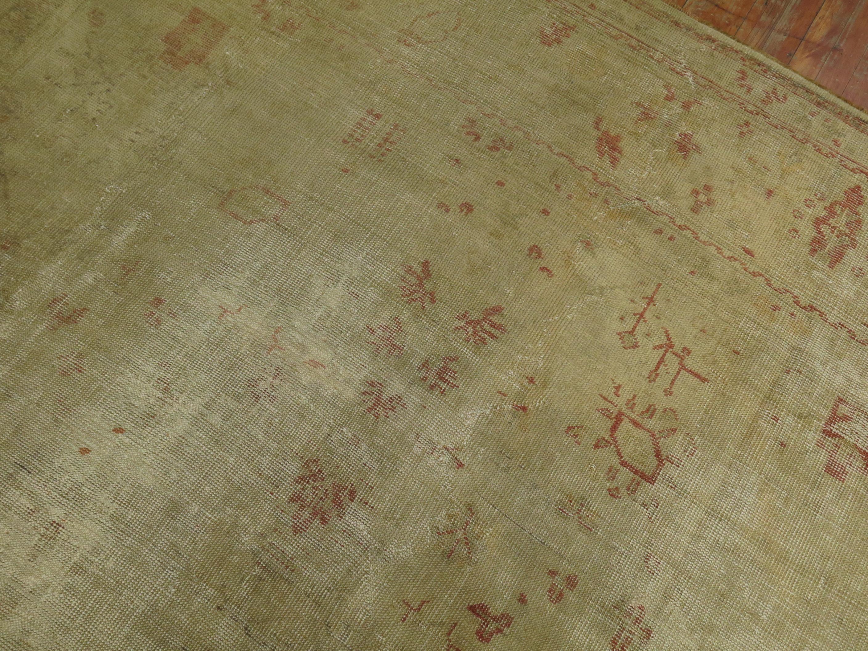 Zabihi Collection Late 19th Century Antique Turkish Oushak Worn Rug For Sale 3