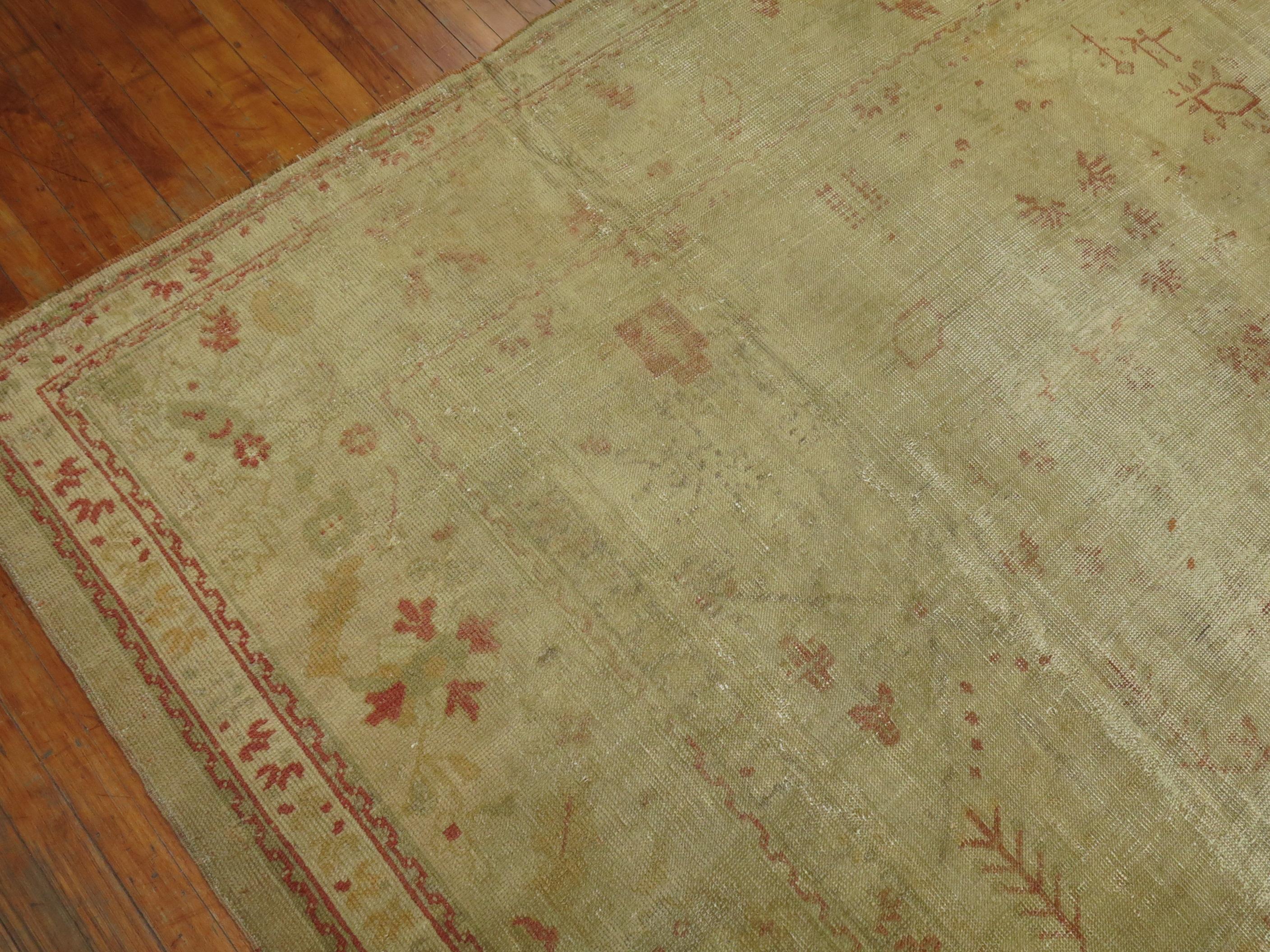 Zabihi Collection Late 19th Century Antique Turkish Oushak Worn Rug For Sale 4