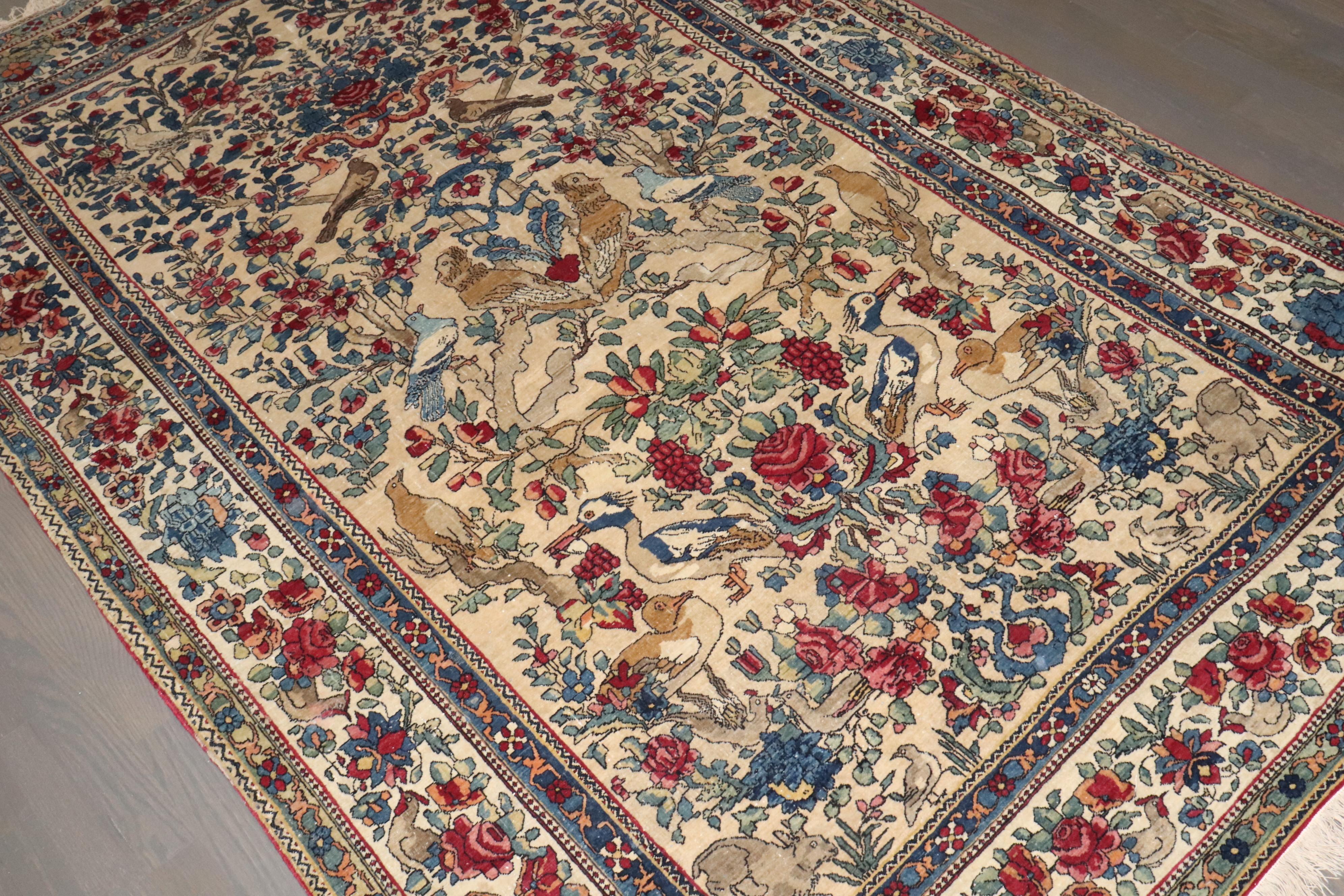Zabihi Collection Late 19th Century Botanical Animal Persian Tehran Rug For Sale 5