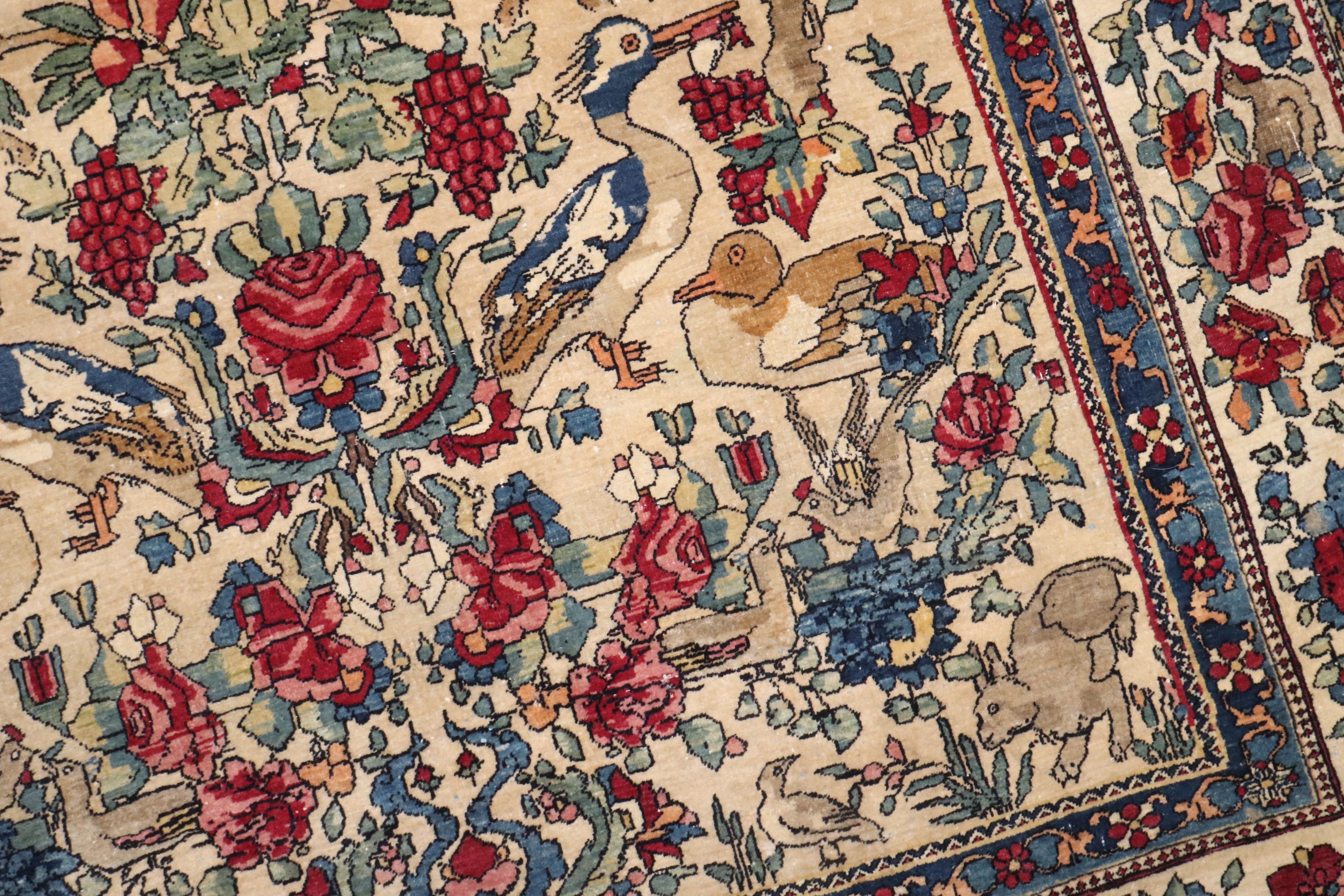 Zabihi Collection Late 19th Century Botanical Animal Persian Tehran Rug For Sale 6