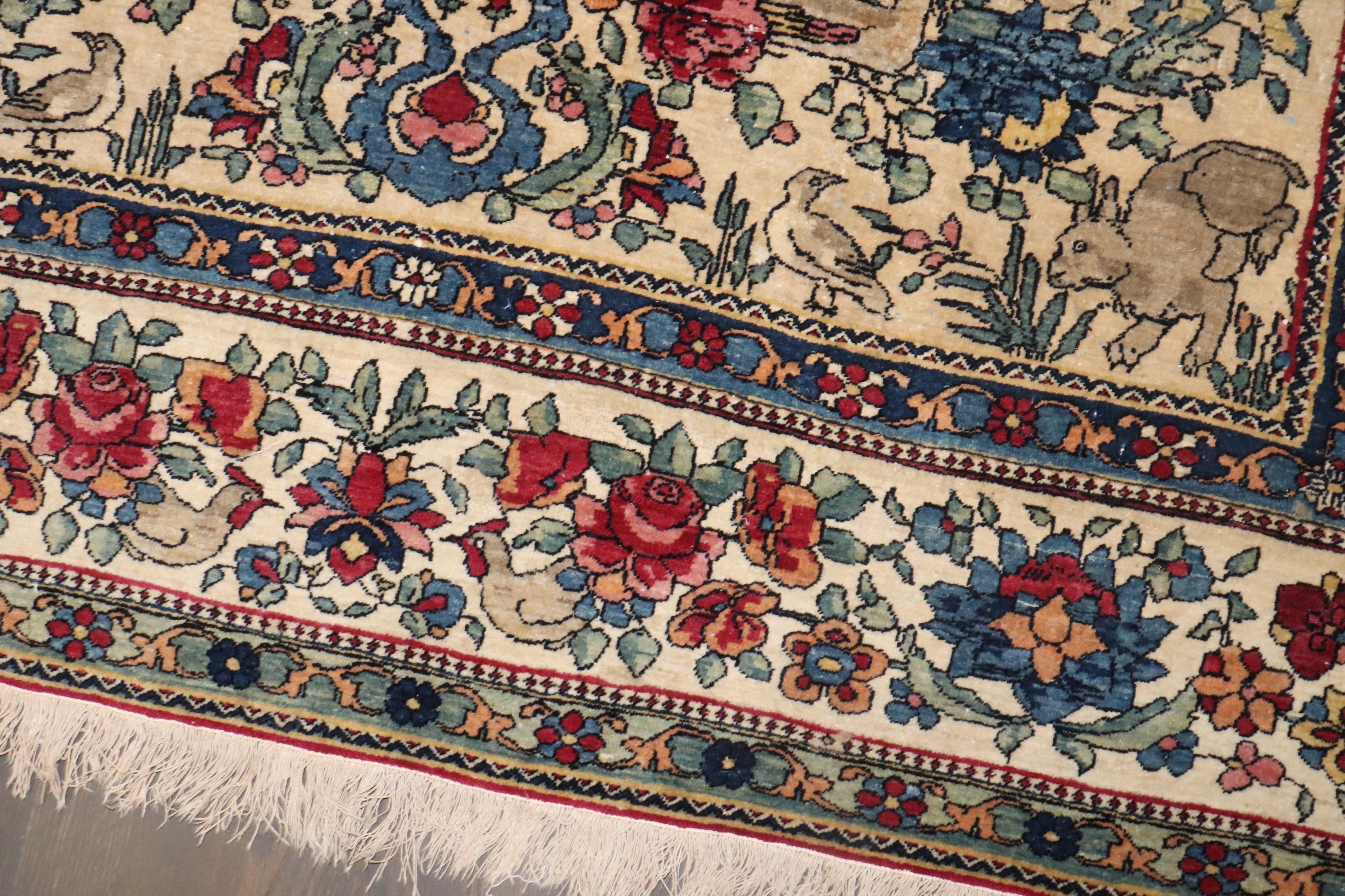 Zabihi Collection Late 19th Century Botanical Animal Persian Tehran Rug For Sale 7