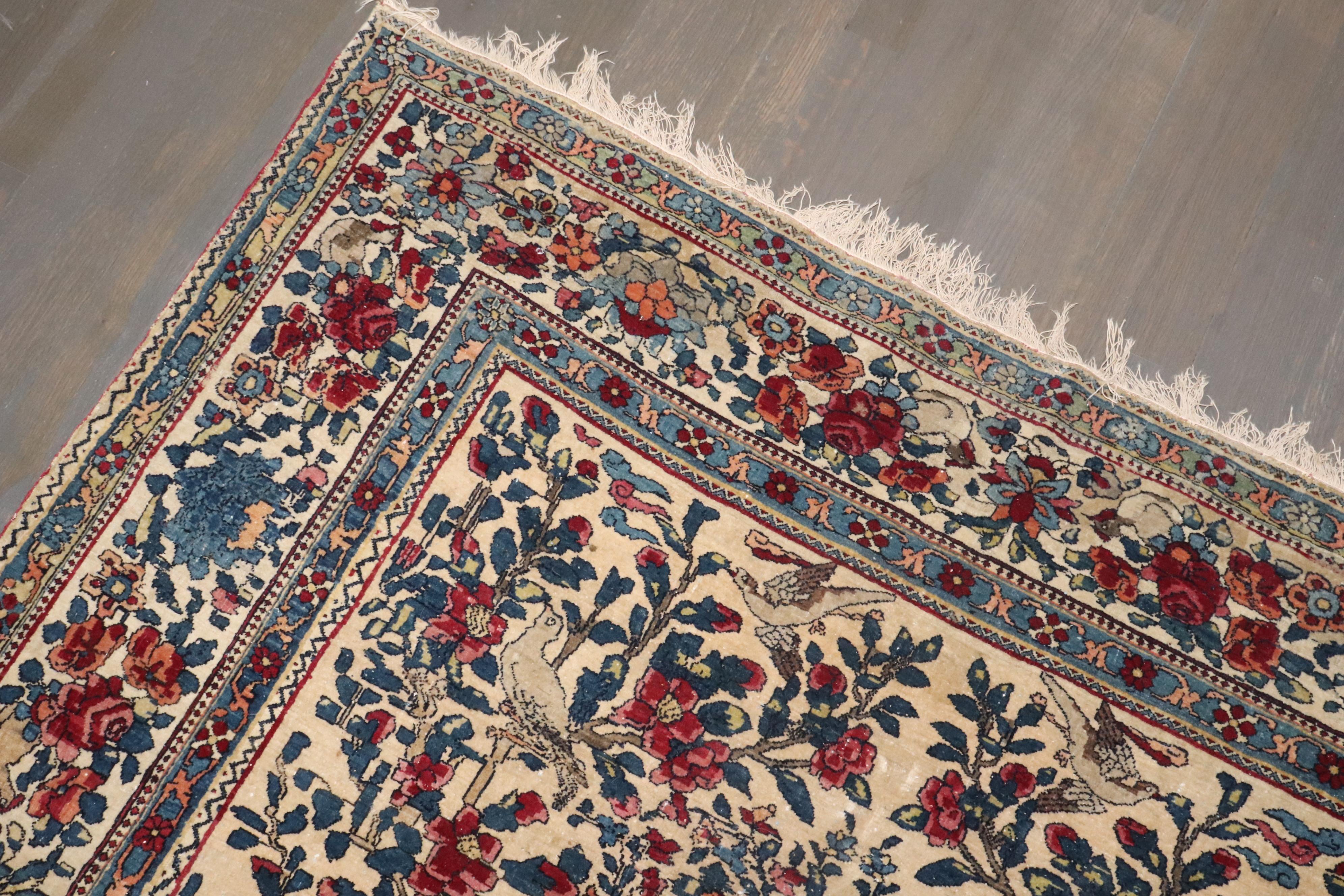 Kashan Zabihi Collection Late 19th Century Botanical Animal Persian Tehran Rug For Sale