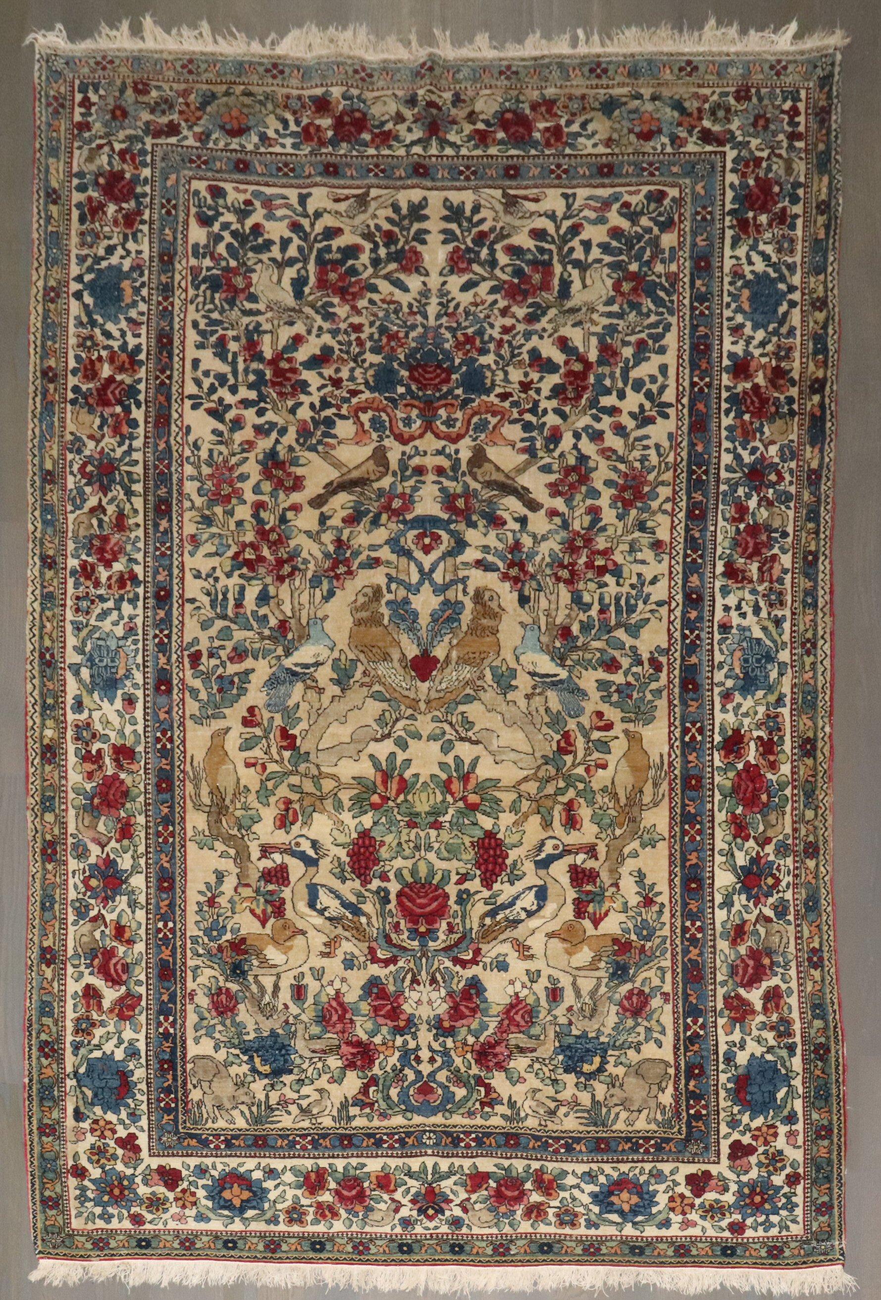 Zabihi Collection Late 19th Century Botanical Animal Persian Tehran Rug In Excellent Condition For Sale In New York, NY