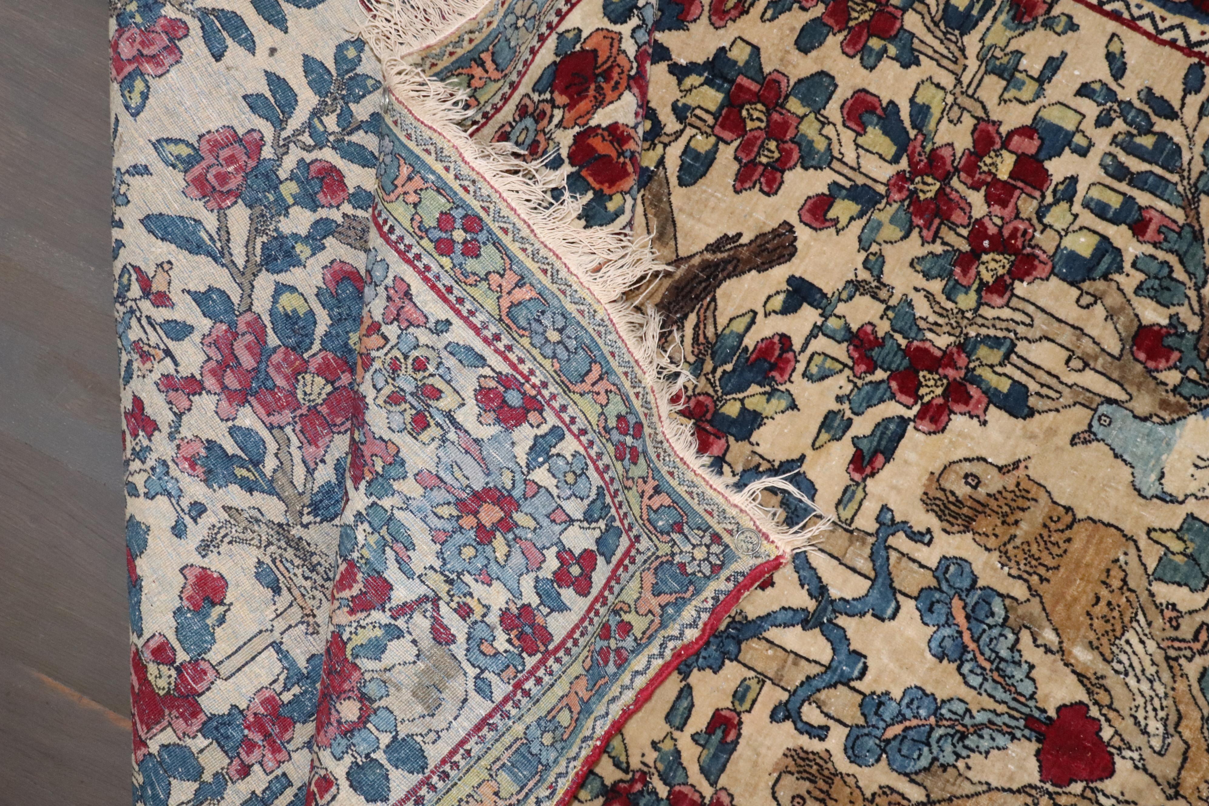 Zabihi Collection Late 19th Century Botanical Animal Persian Tehran Rug For Sale 1