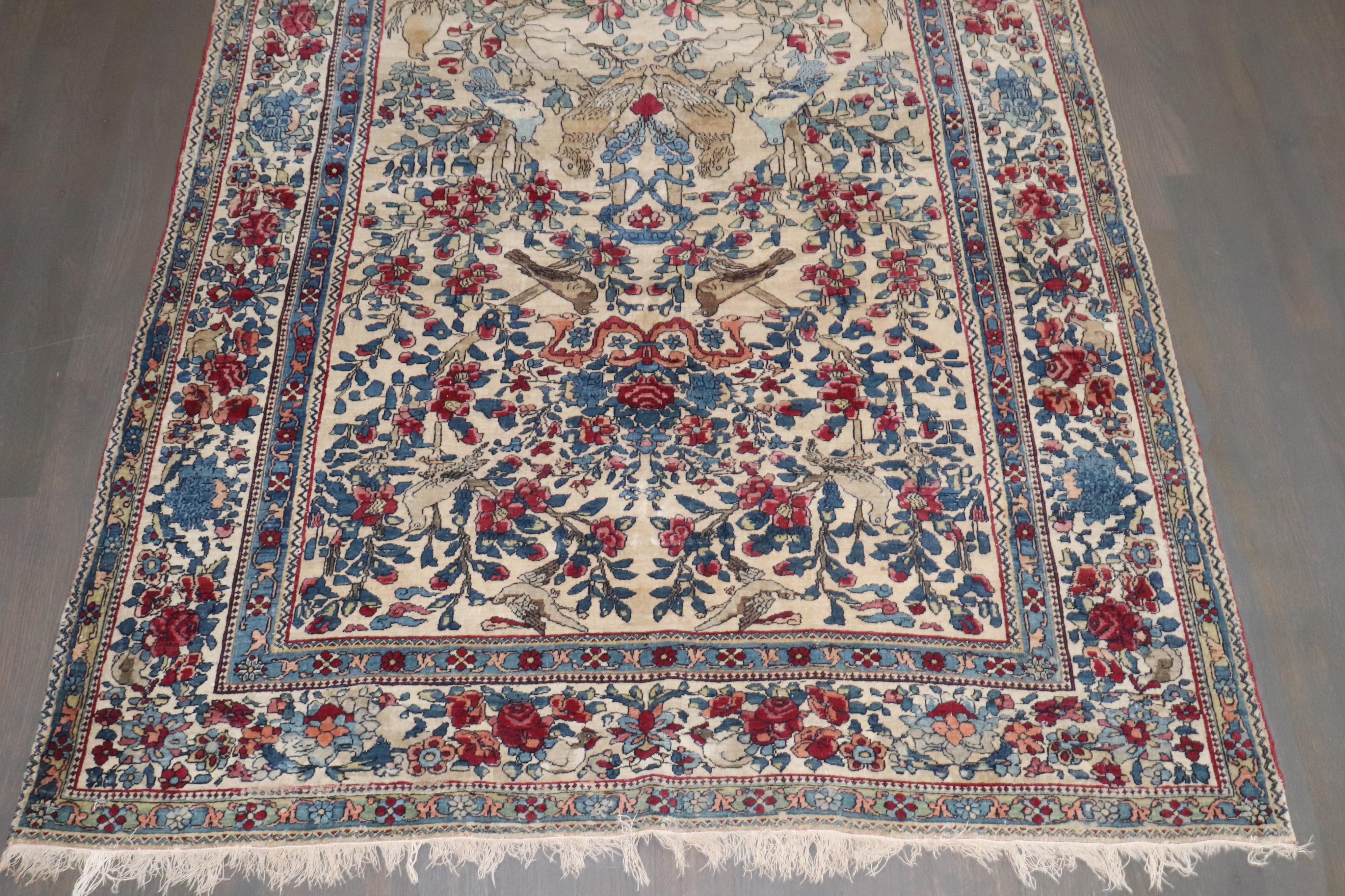 Zabihi Collection Late 19th Century Botanical Animal Persian Tehran Rug For Sale 2