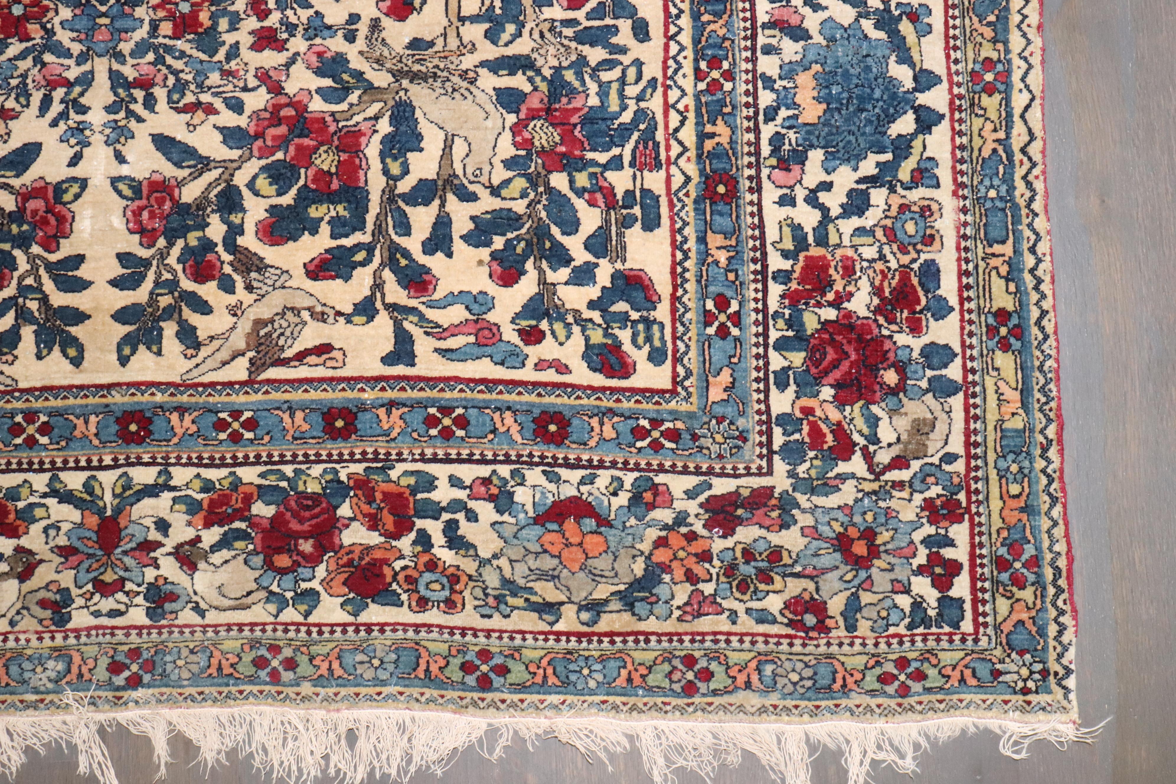 Zabihi Collection Late 19th Century Botanical Animal Persian Tehran Rug For Sale 3