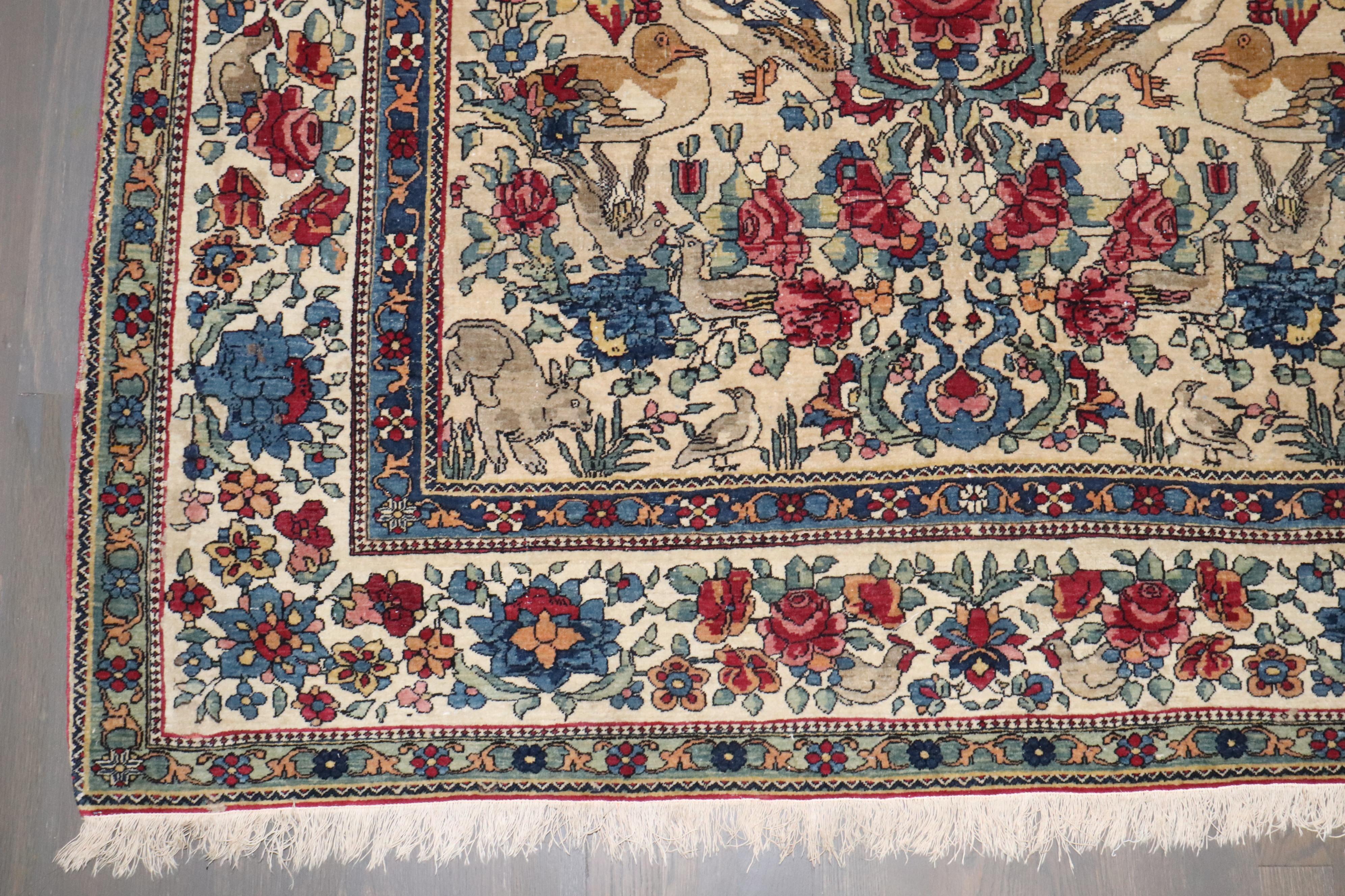 Zabihi Collection Late 19th Century Botanical Animal Persian Tehran Rug For Sale 4