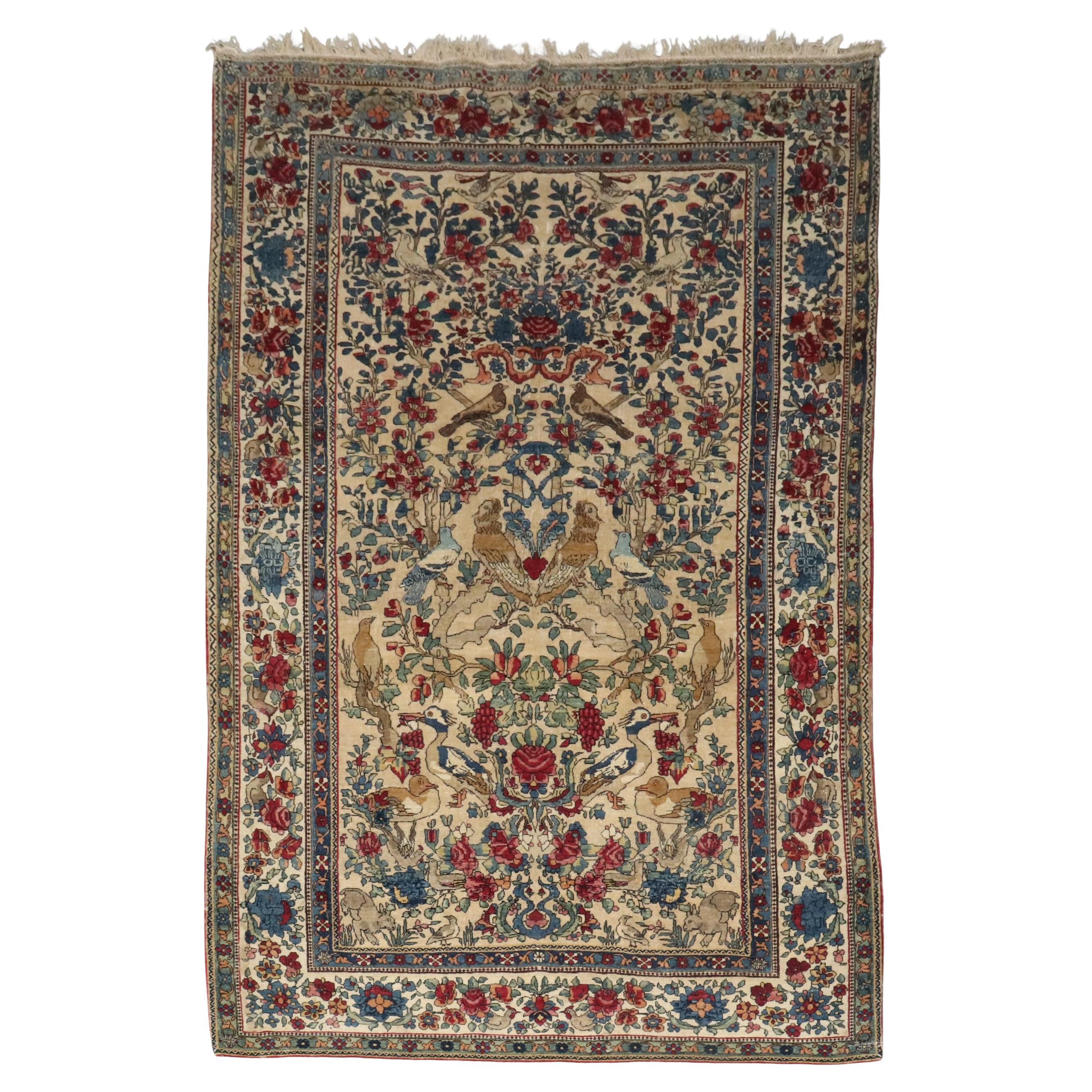 Zabihi Collection Late 19th Century Botanical Animal Persian Teheran Rug