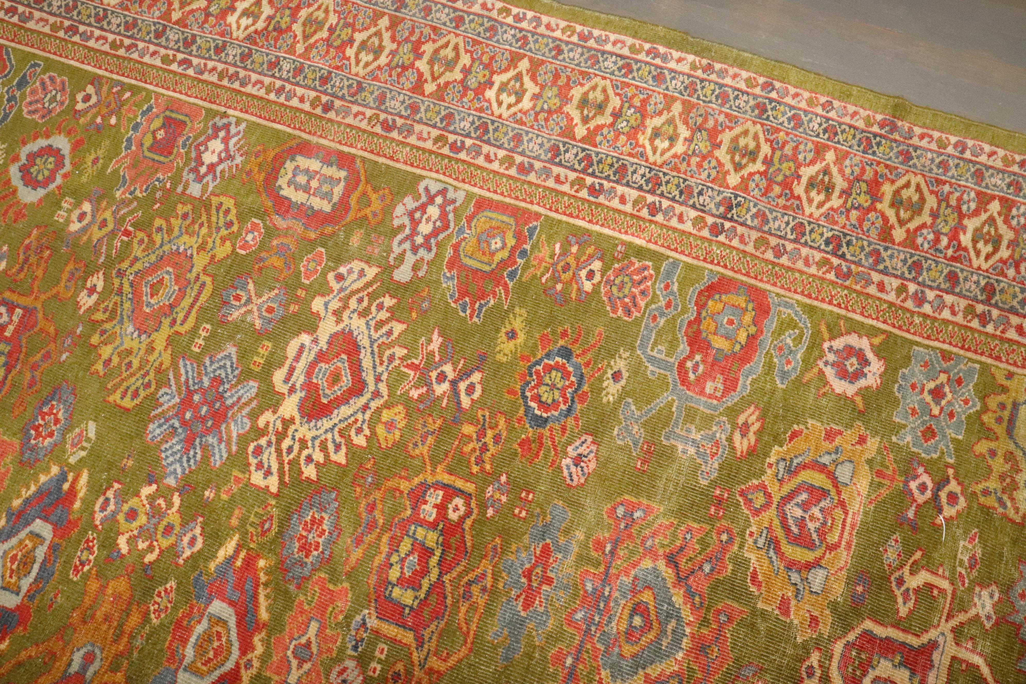 Persian Zabihi Collection late 19th Century Green Sultanabad Rug For Sale