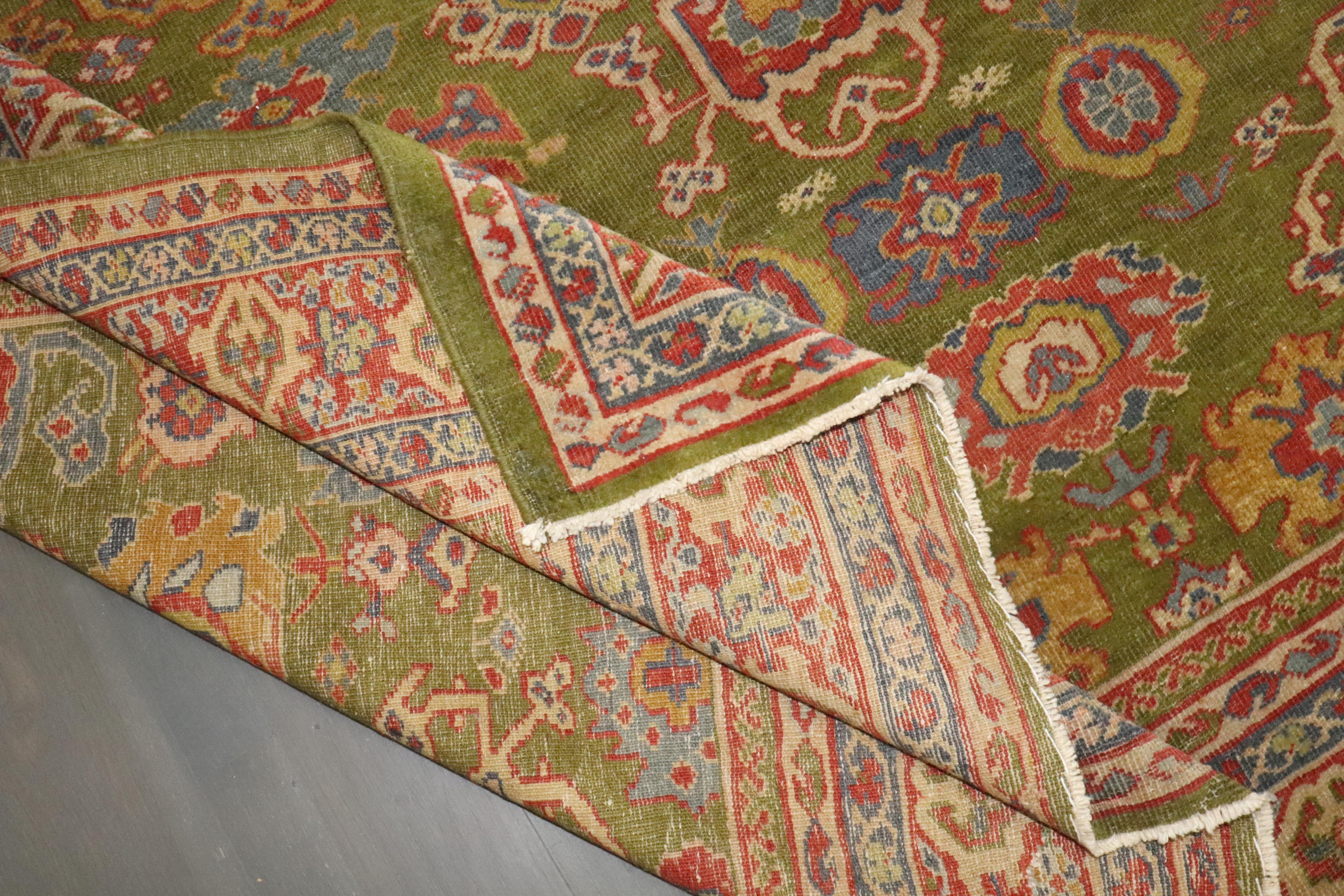 Wool Zabihi Collection late 19th Century Green Sultanabad Rug For Sale