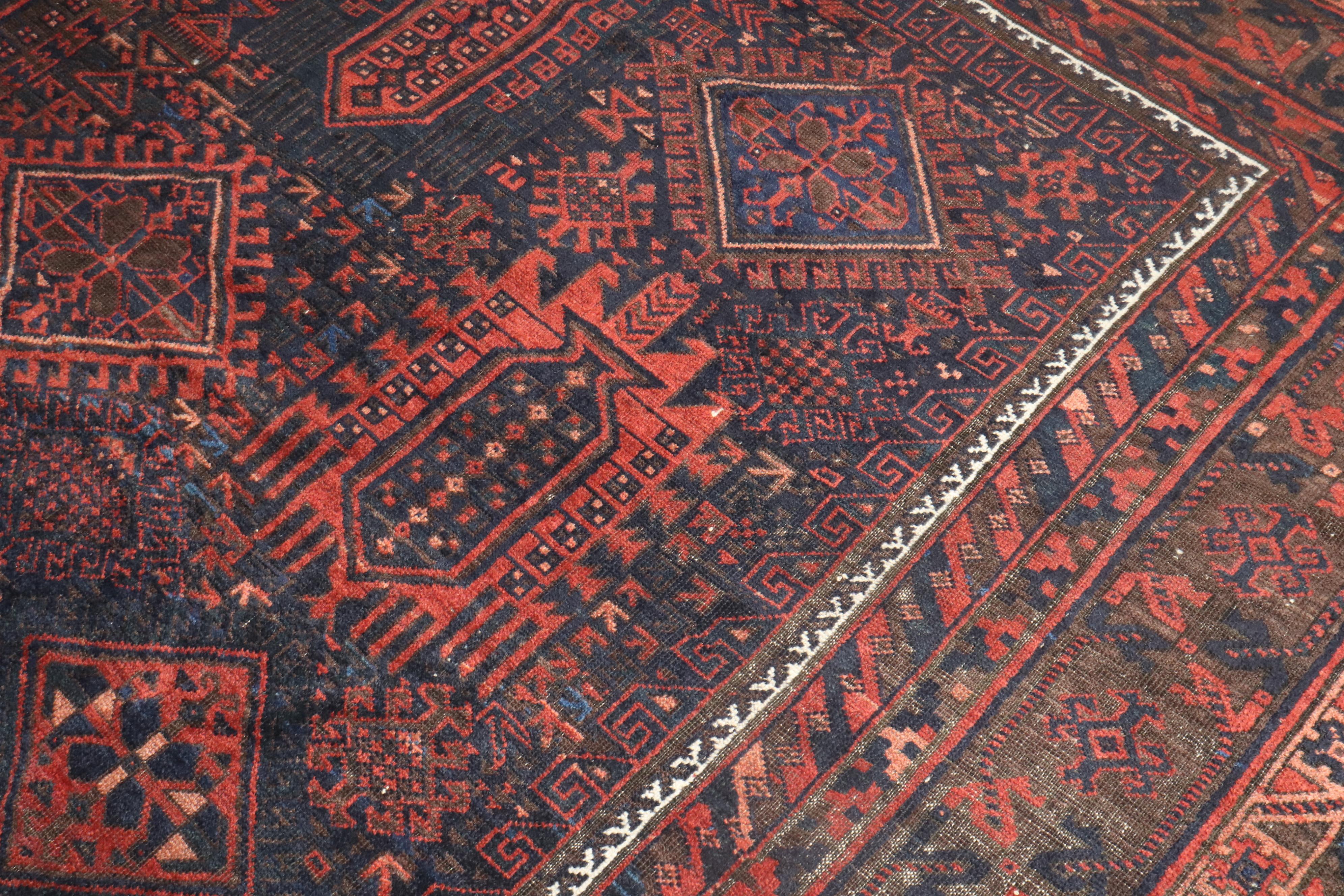 Wool Zabihi Collection Late 19th Century Tribal Balouch Room Rug For Sale