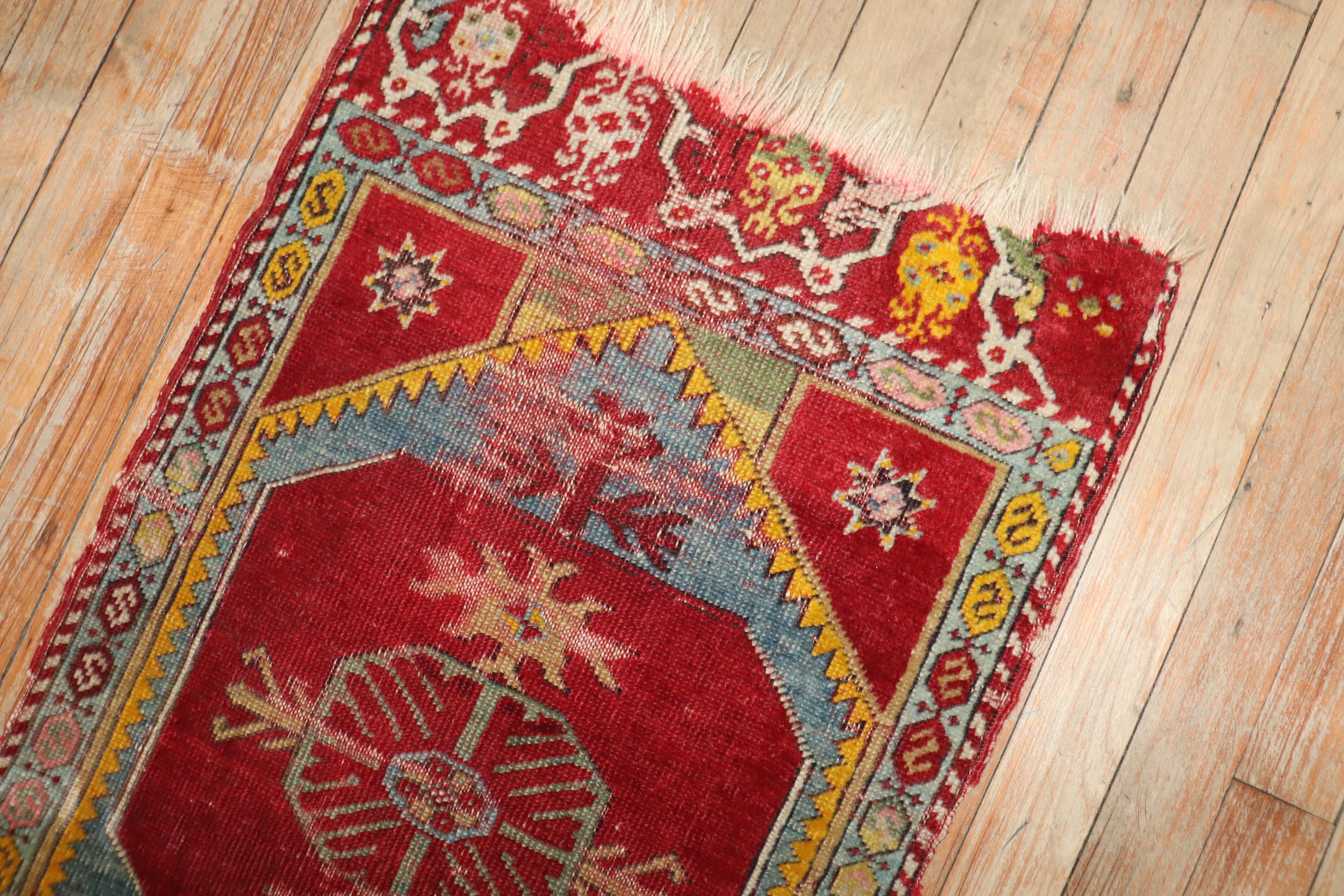 Hand-Knotted Zabihi Collection Late 19th Century Turkish Yastik Rug For Sale