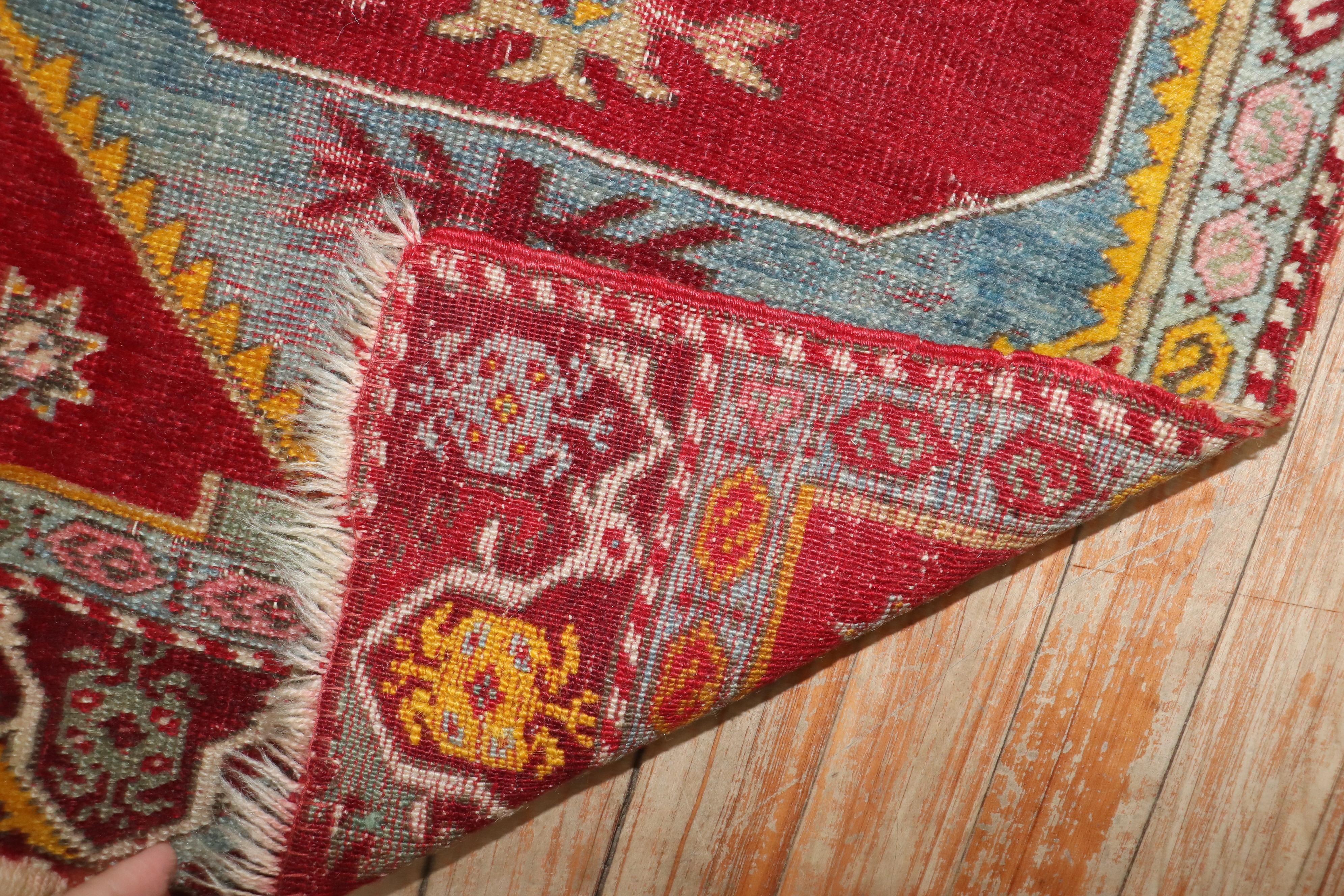 Zabihi Collection Late 19th Century Turkish Yastik Rug In Fair Condition For Sale In New York, NY