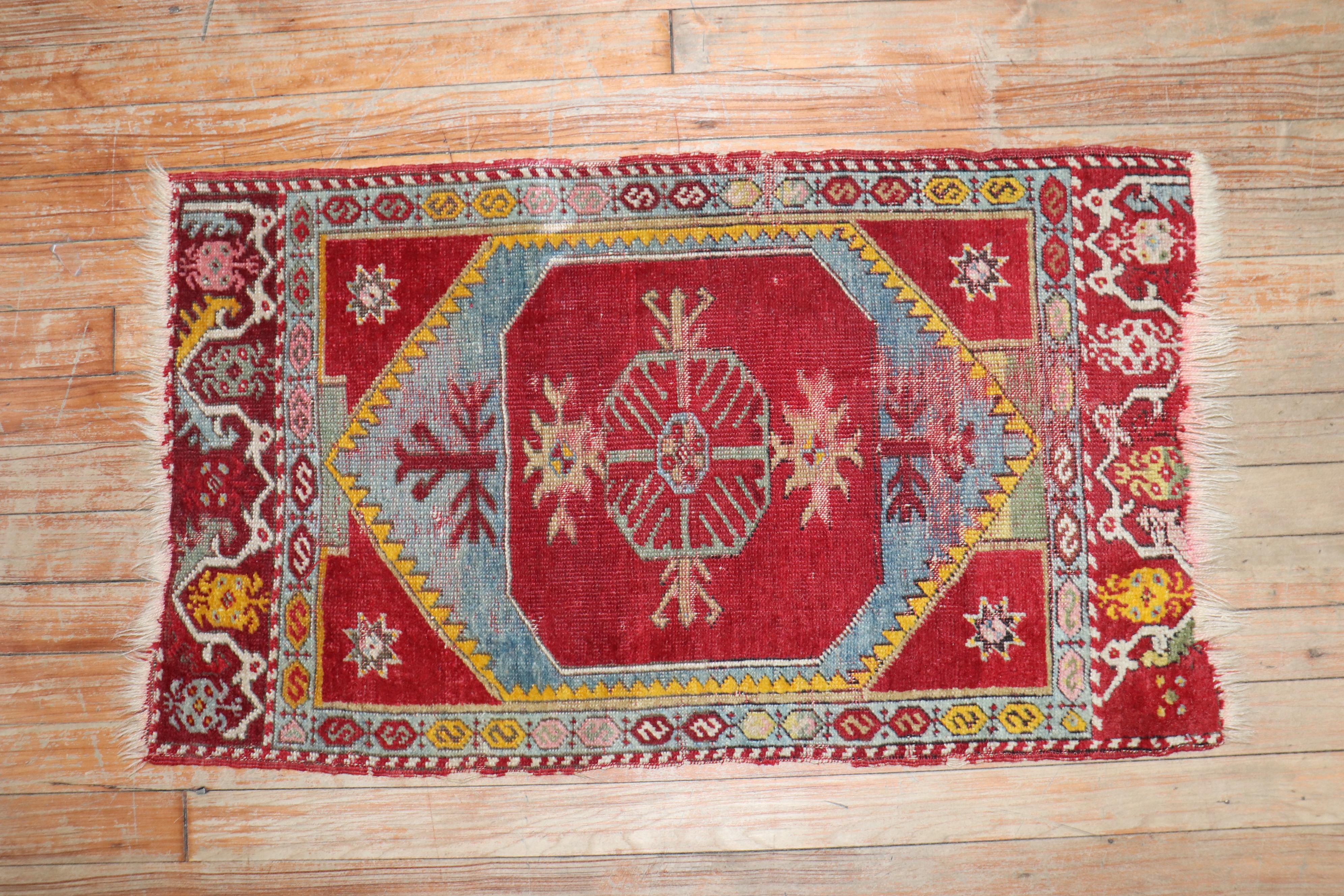 Wool Zabihi Collection Late 19th Century Turkish Yastik Rug For Sale