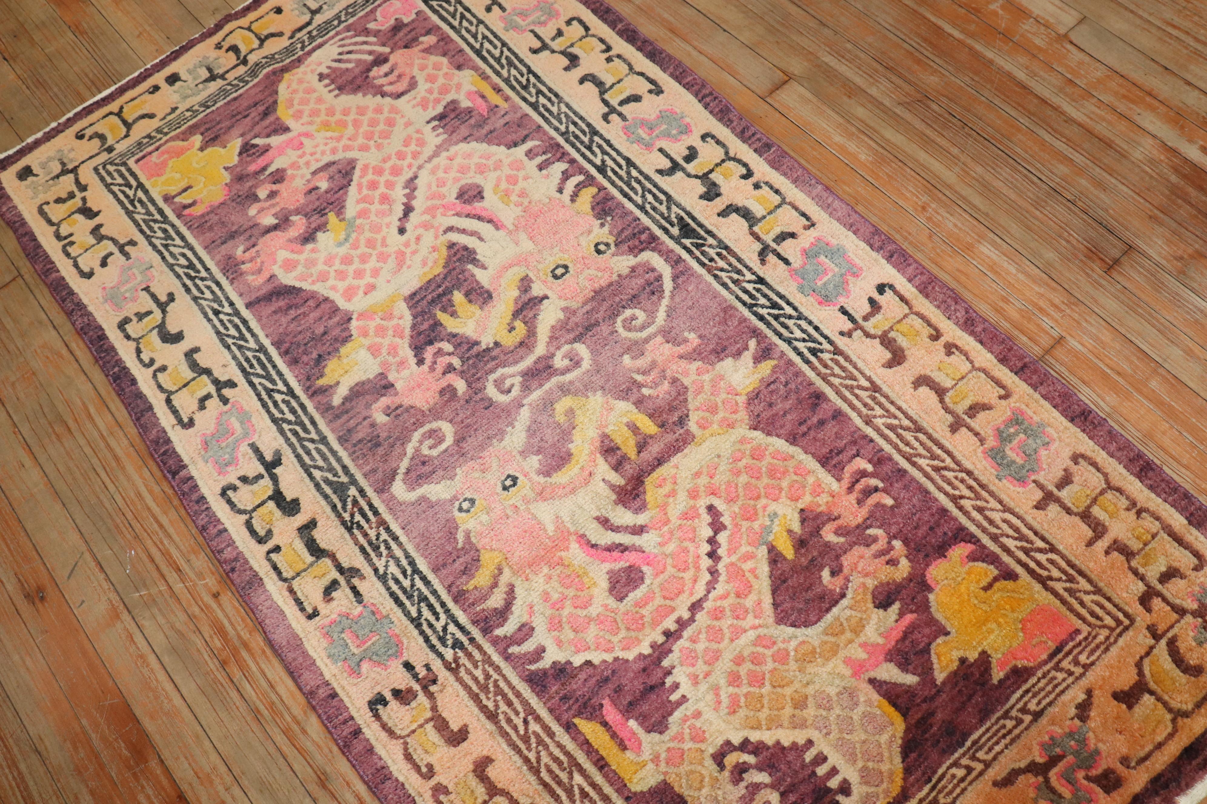 Zabihi Kollektion Lavendel Drache Vintage Tibetischer Teppich (Handgeknüpft)