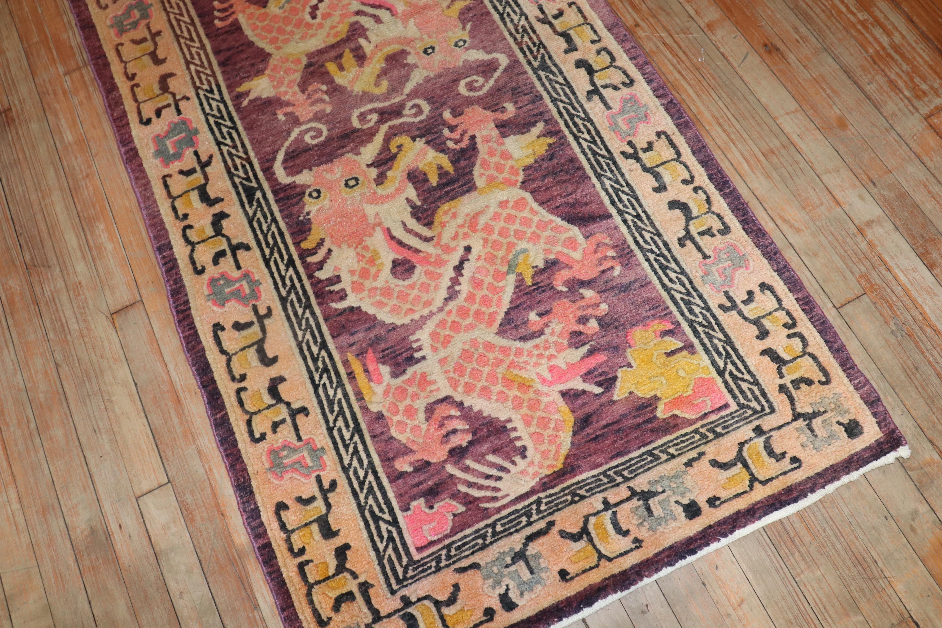 Zabihi Collection Lavender Dragon Vintage Tibetan Rug In Good Condition In New York, NY
