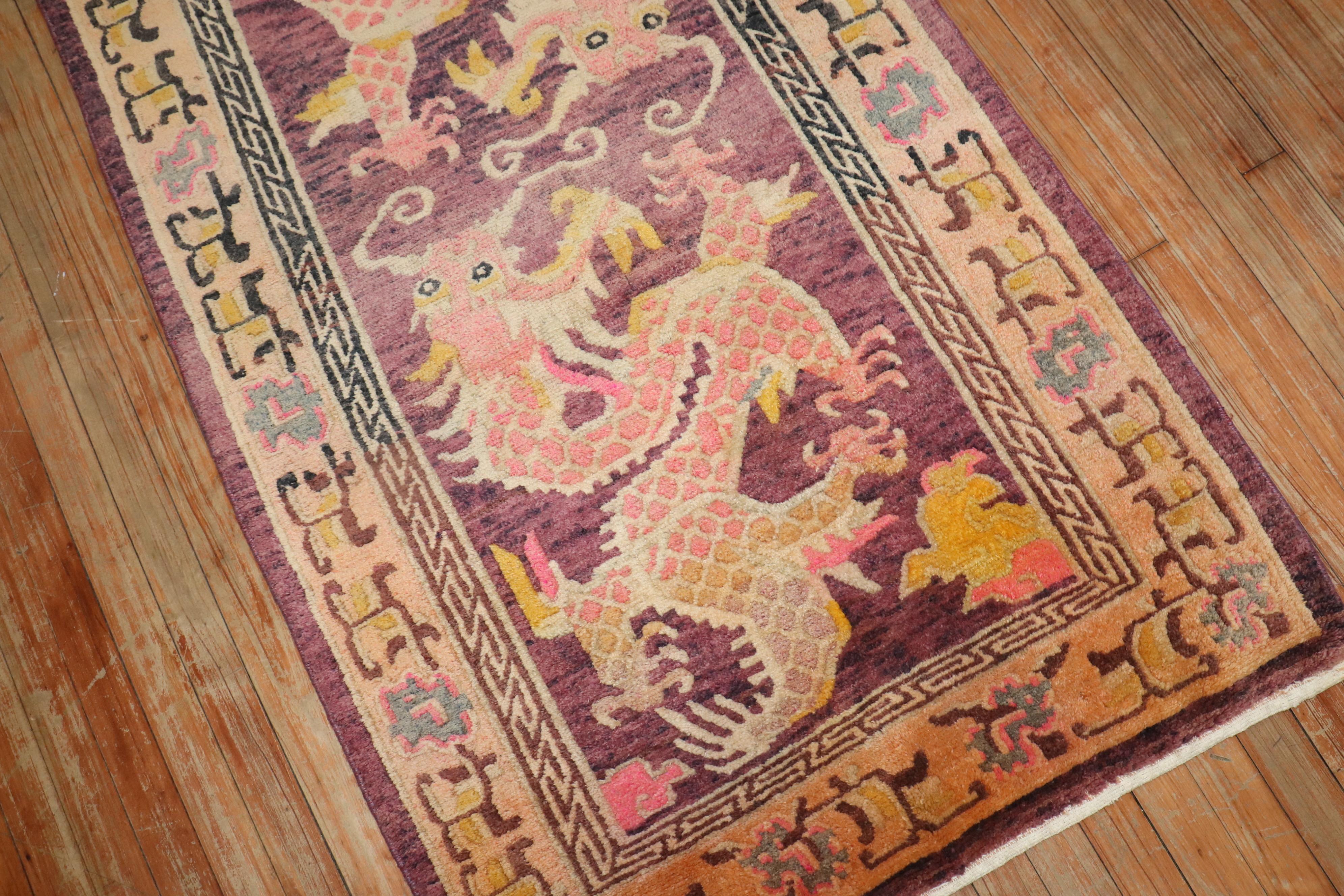 Zabihi Kollektion Lavendel Drache Vintage Tibetischer Teppich 1