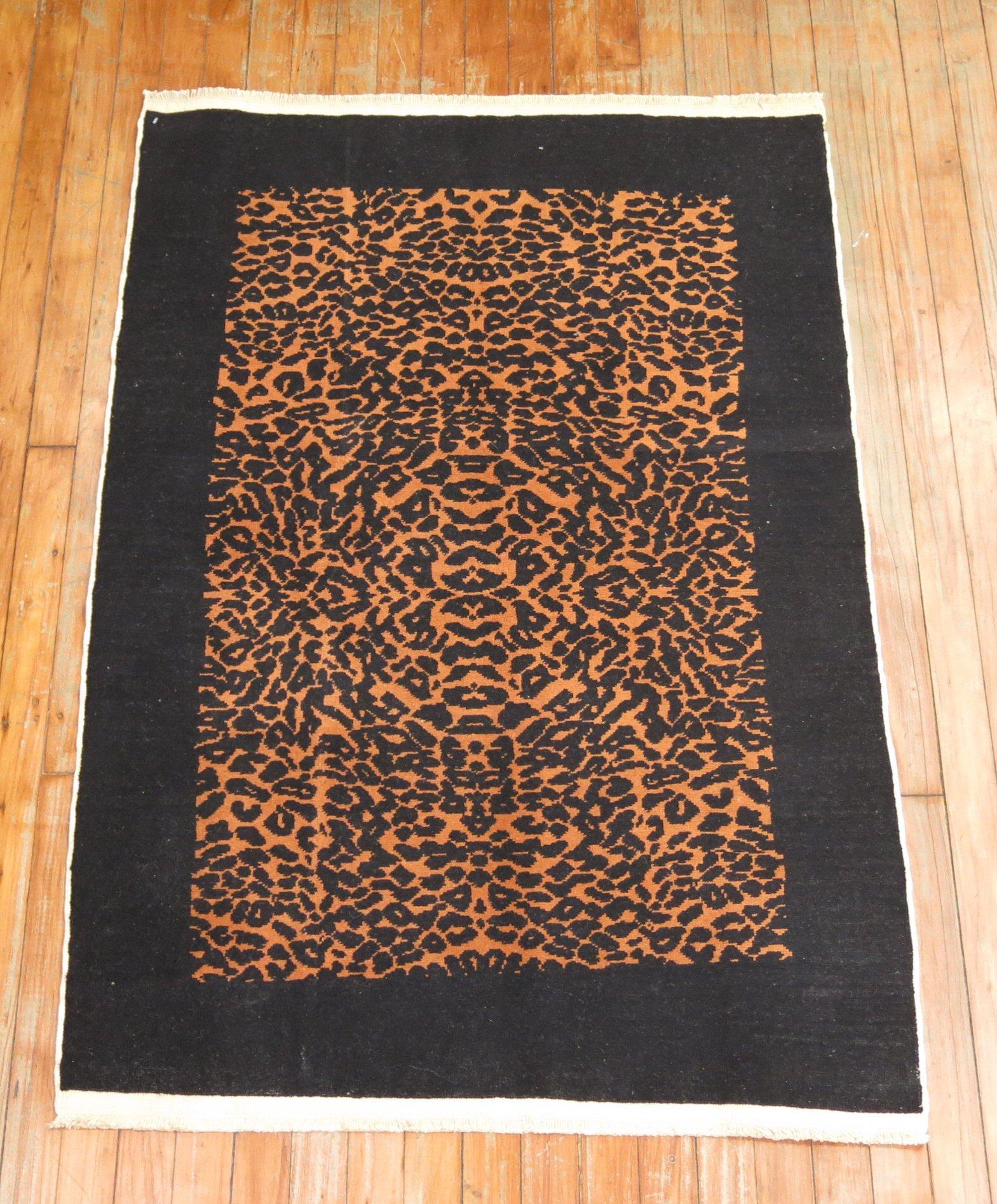 Zabihi Collection Leopard Vintage Turkish Small Rug In Good Condition For Sale In New York, NY