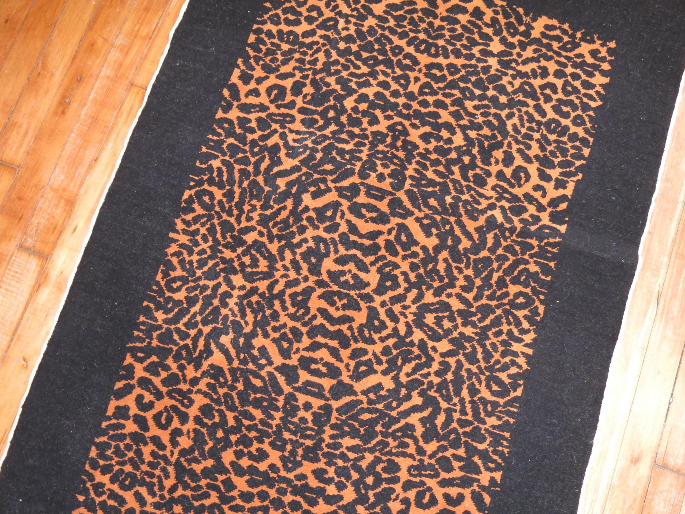 20th Century Zabihi Collection Leopard Vintage Turkish Small Rug For Sale