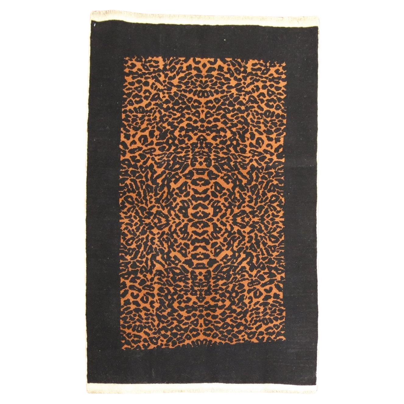 Zabihi Collection Leopard Vintage Turkish Small Rug For Sale