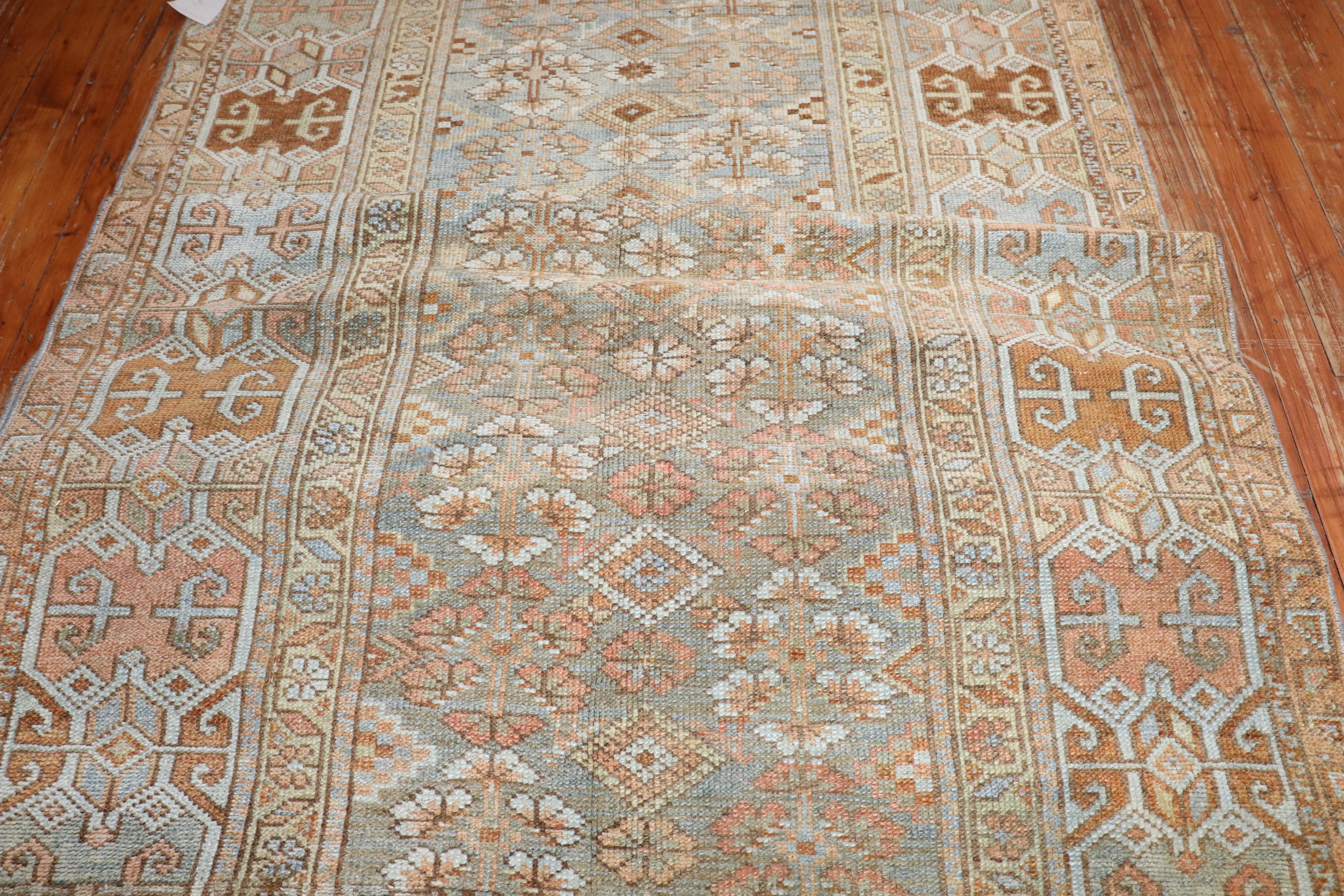 Industrial Zabihi Collection Light Blue Antique Persian Extremely Long Runner For Sale