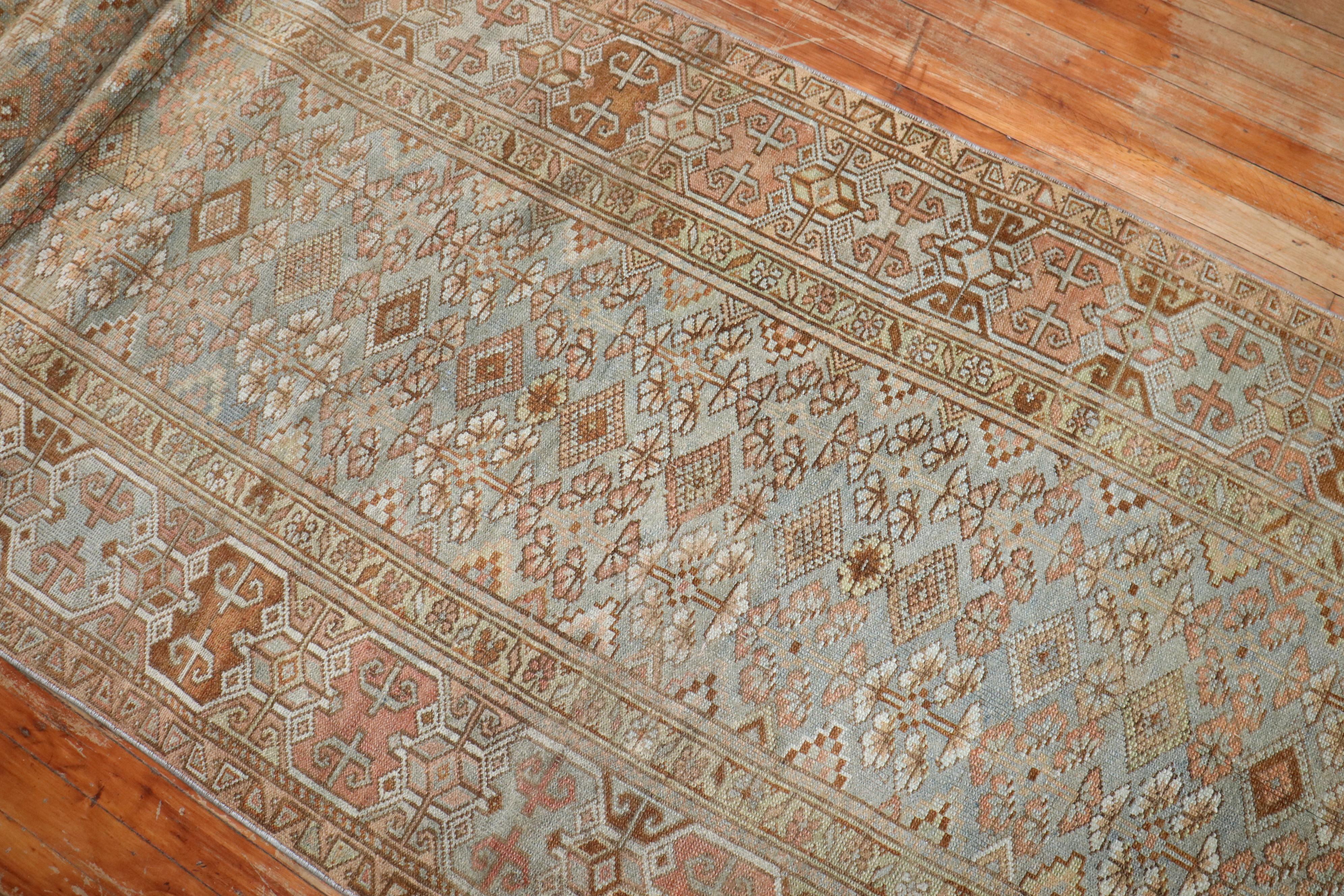 Hand-Woven Zabihi Collection Light Blue Antique Persian Extremely Long Runner For Sale