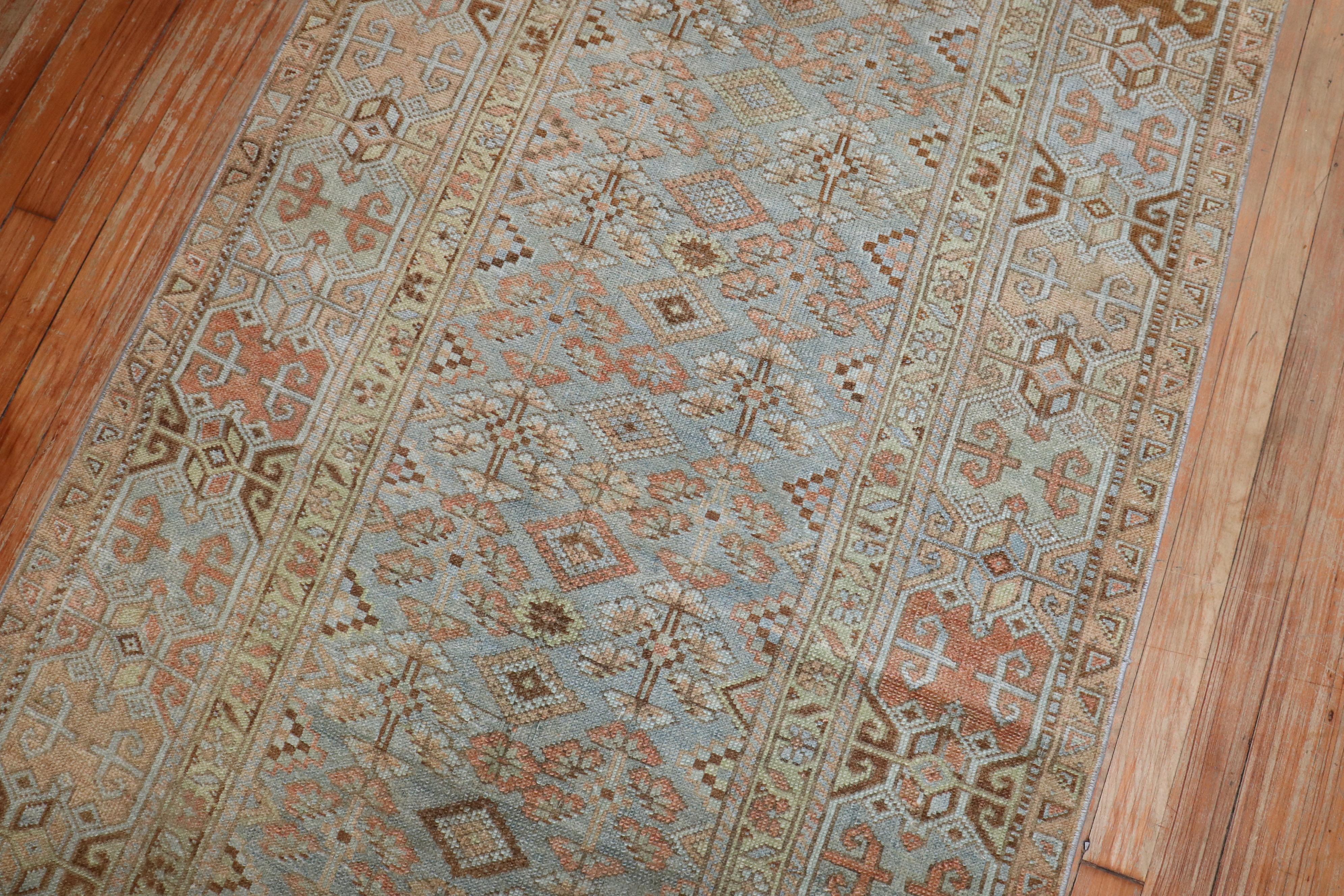 20th Century Zabihi Collection Light Blue Antique Persian Extremely Long Runner For Sale