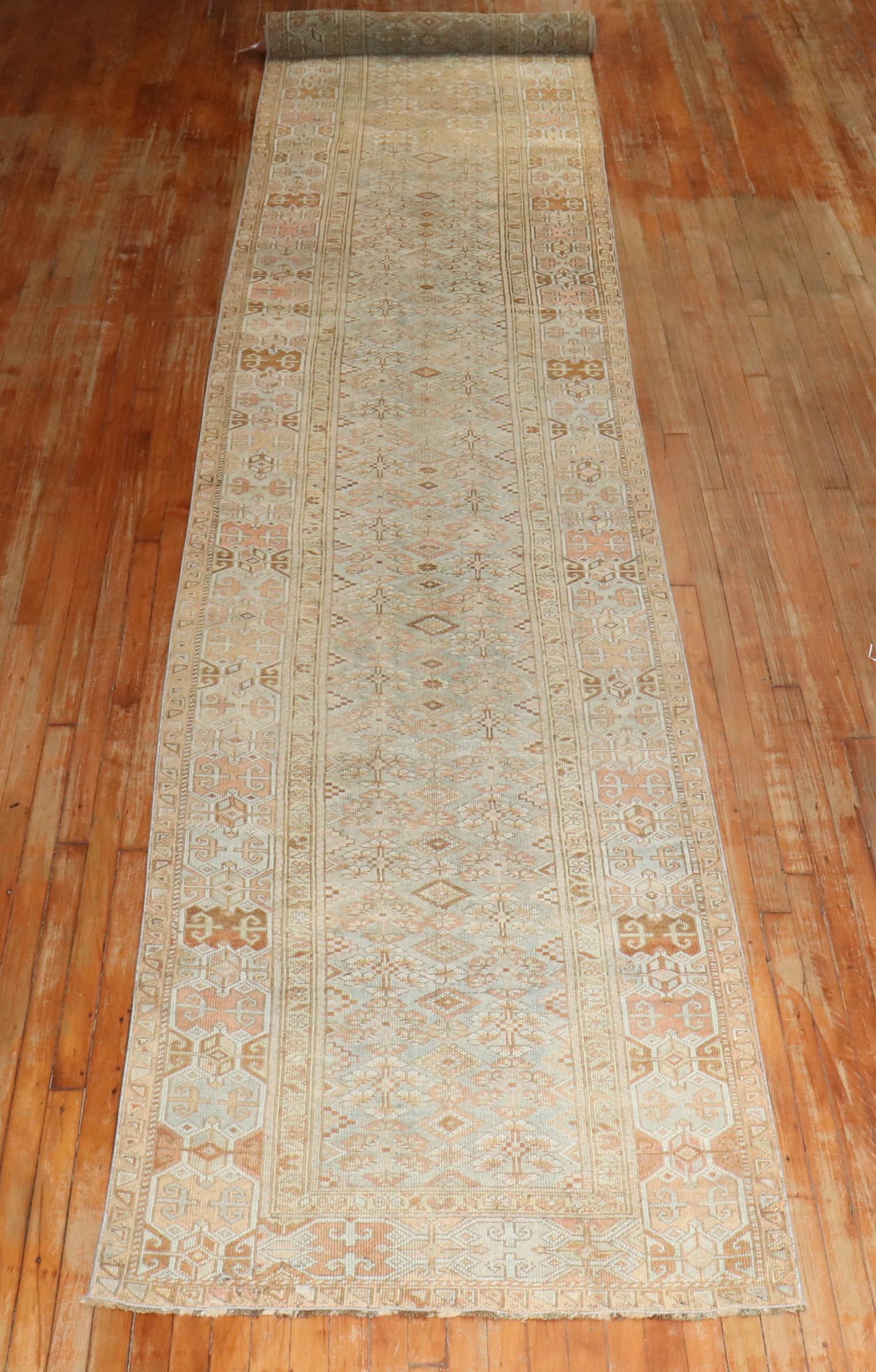 Zabihi Collection Light Blue Antique Persian Extremely Long Runner For Sale 2