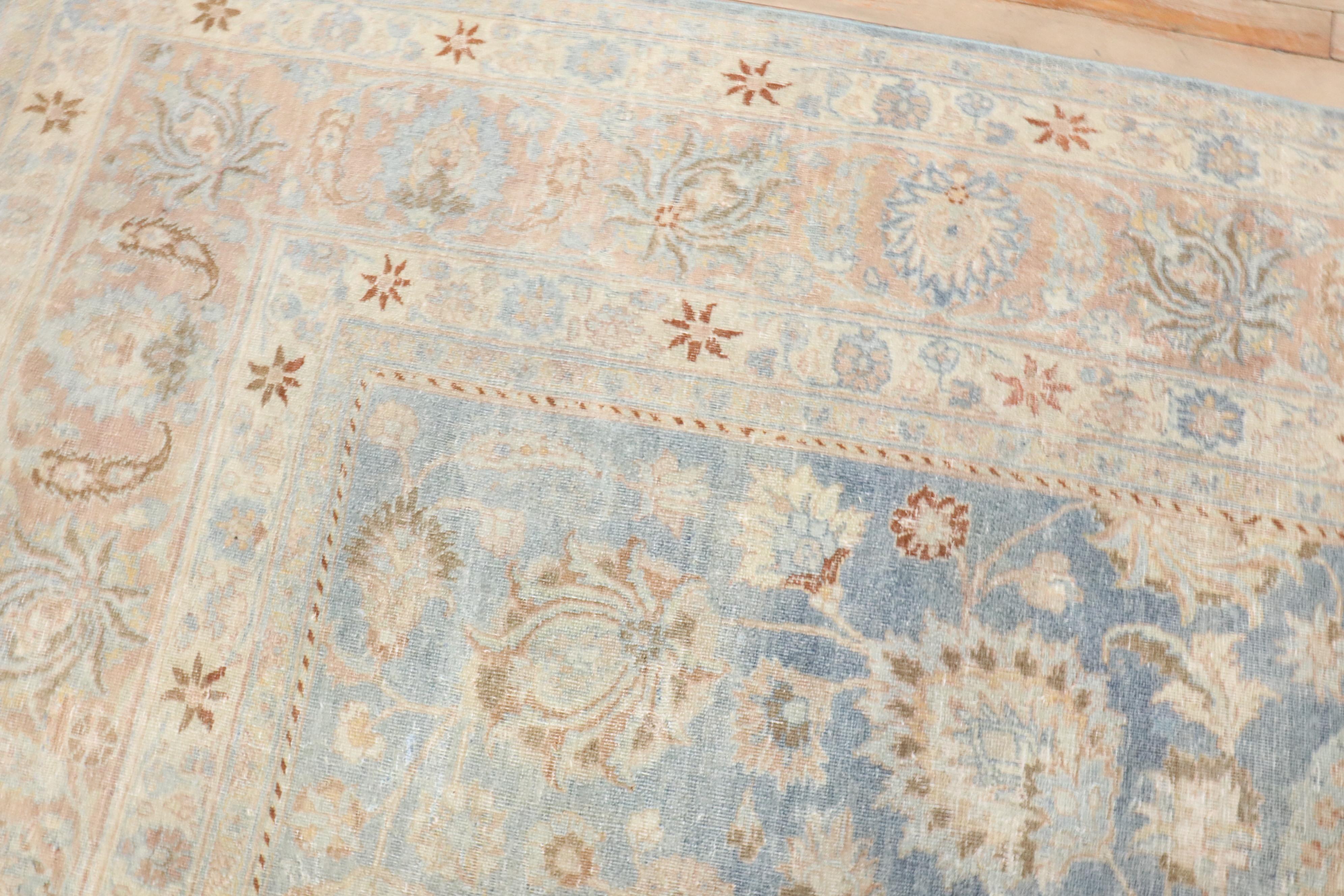 Tabriz Zabihi Collection Light Blue Antique Persian Meshed Rug For Sale