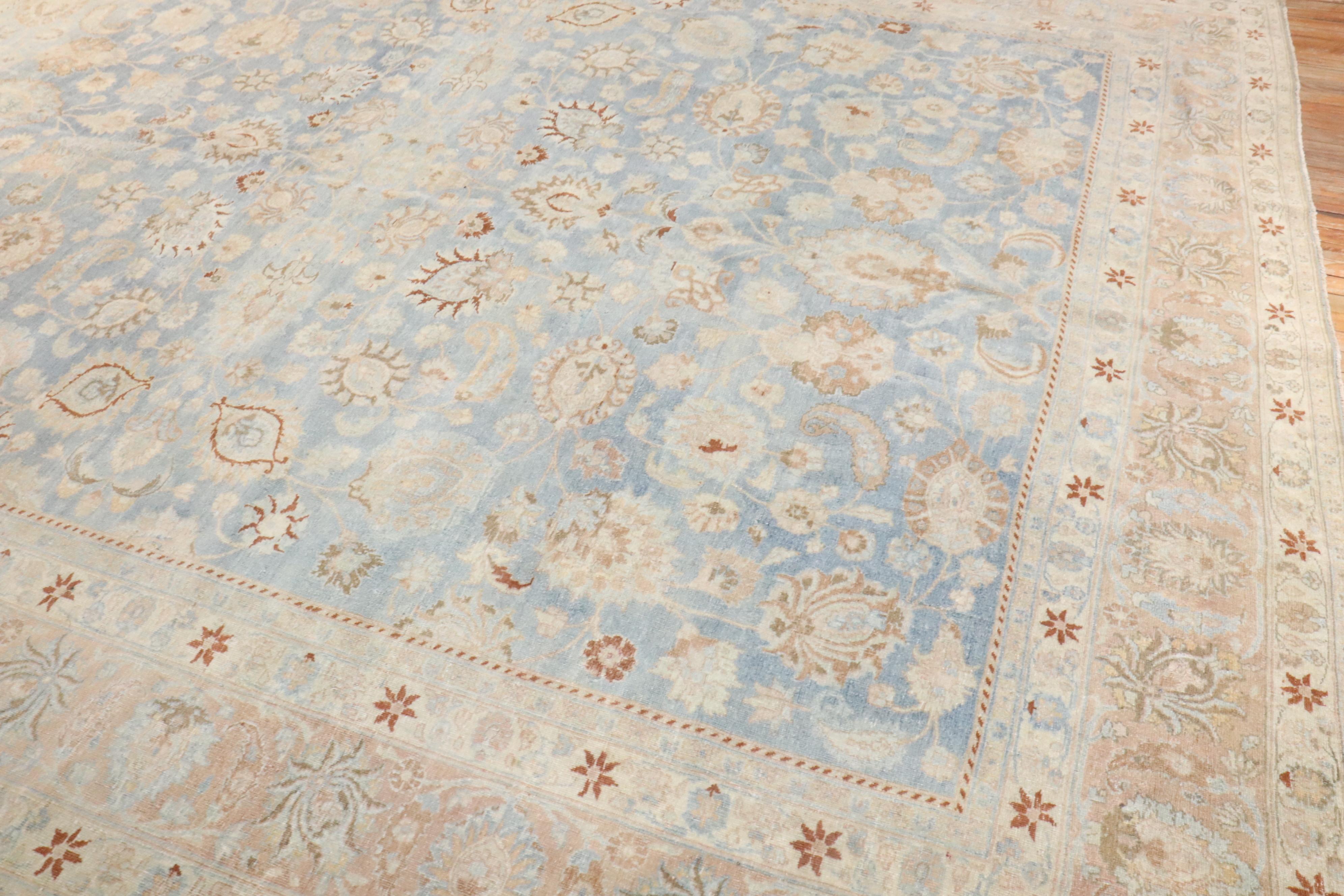 Hand-Knotted Zabihi Collection Light Blue Antique Persian Meshed Rug For Sale
