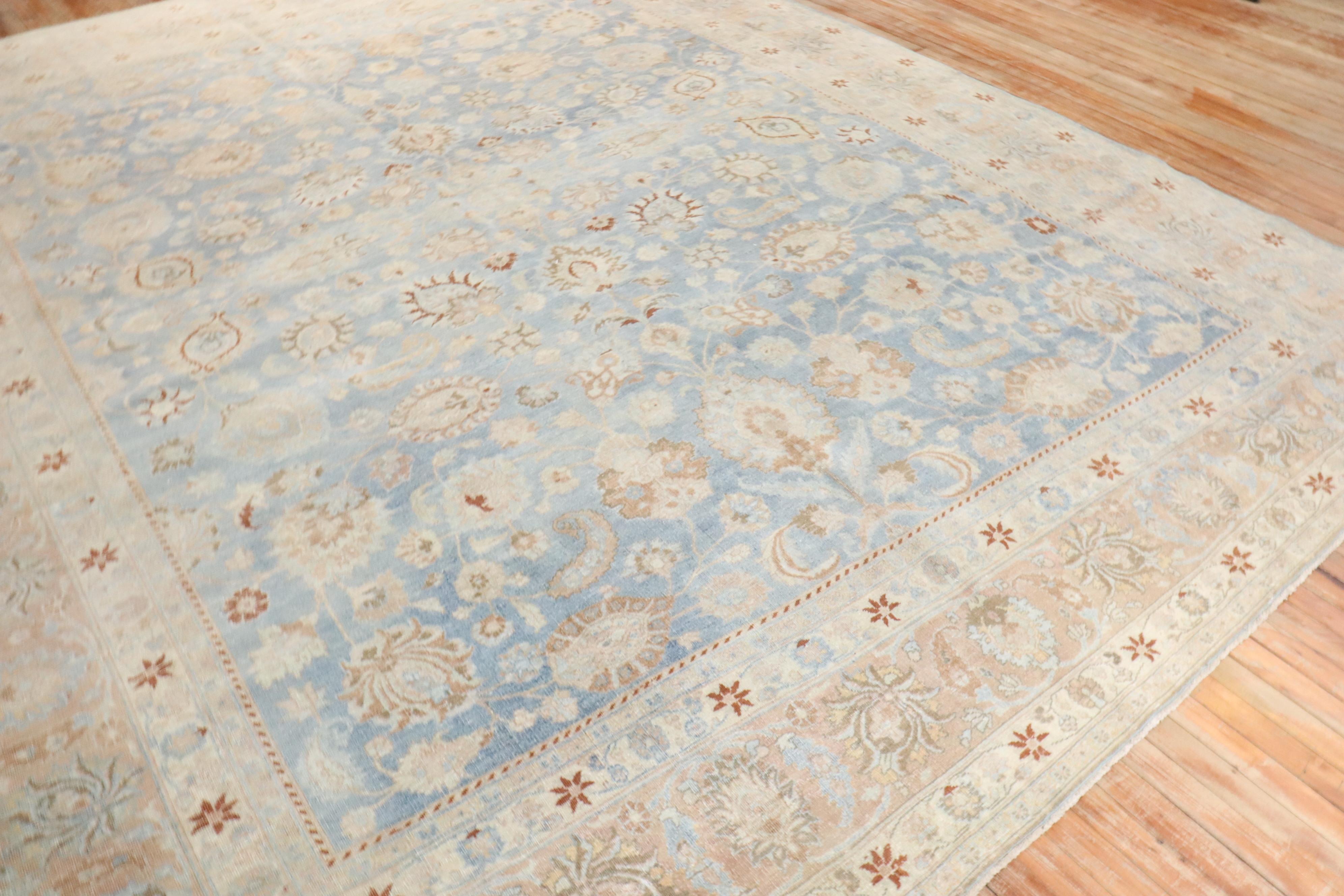 20th Century Zabihi Collection Light Blue Antique Persian Meshed Rug For Sale