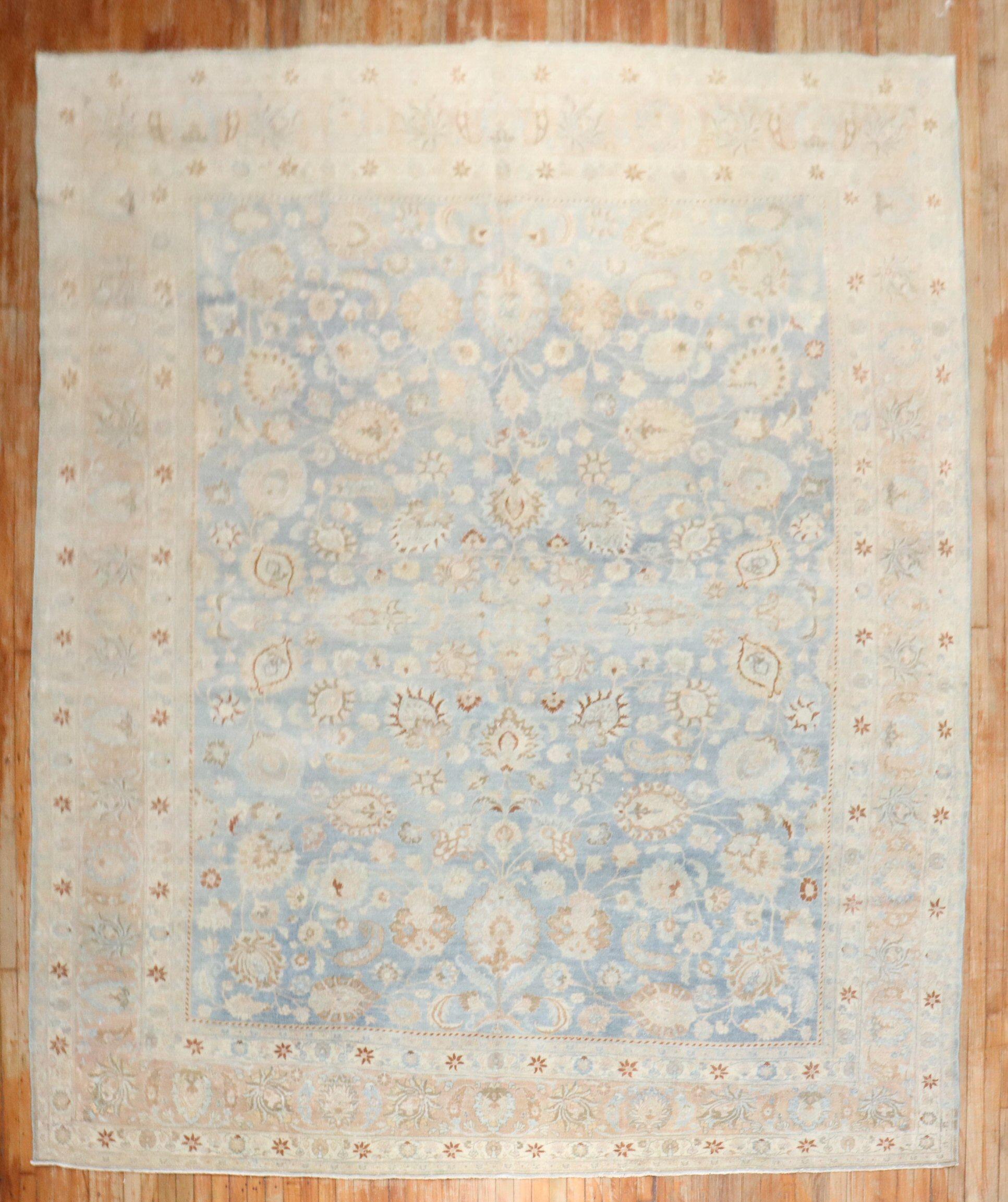 Zabihi Collection Light Blue Antique Persian Meshed Rug For Sale 1