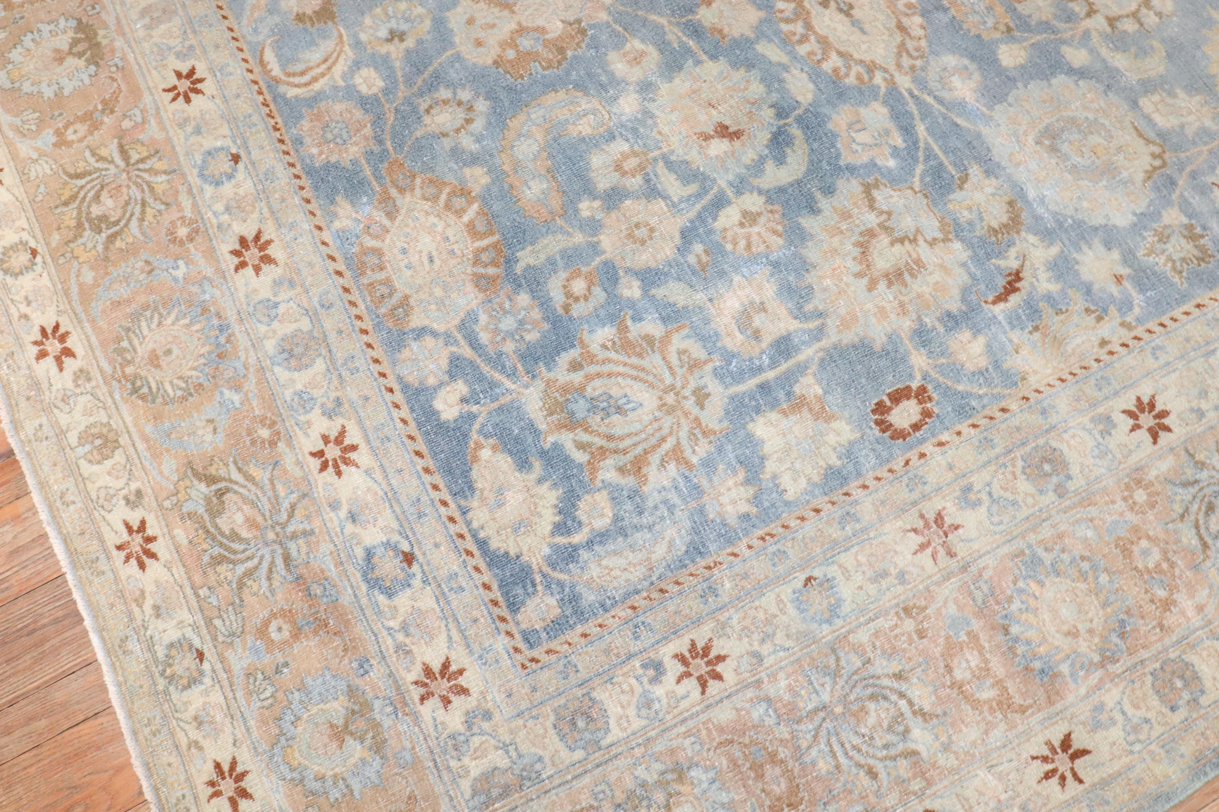 Zabihi Collection Light Blue Antique Persian Meshed Rug For Sale 2