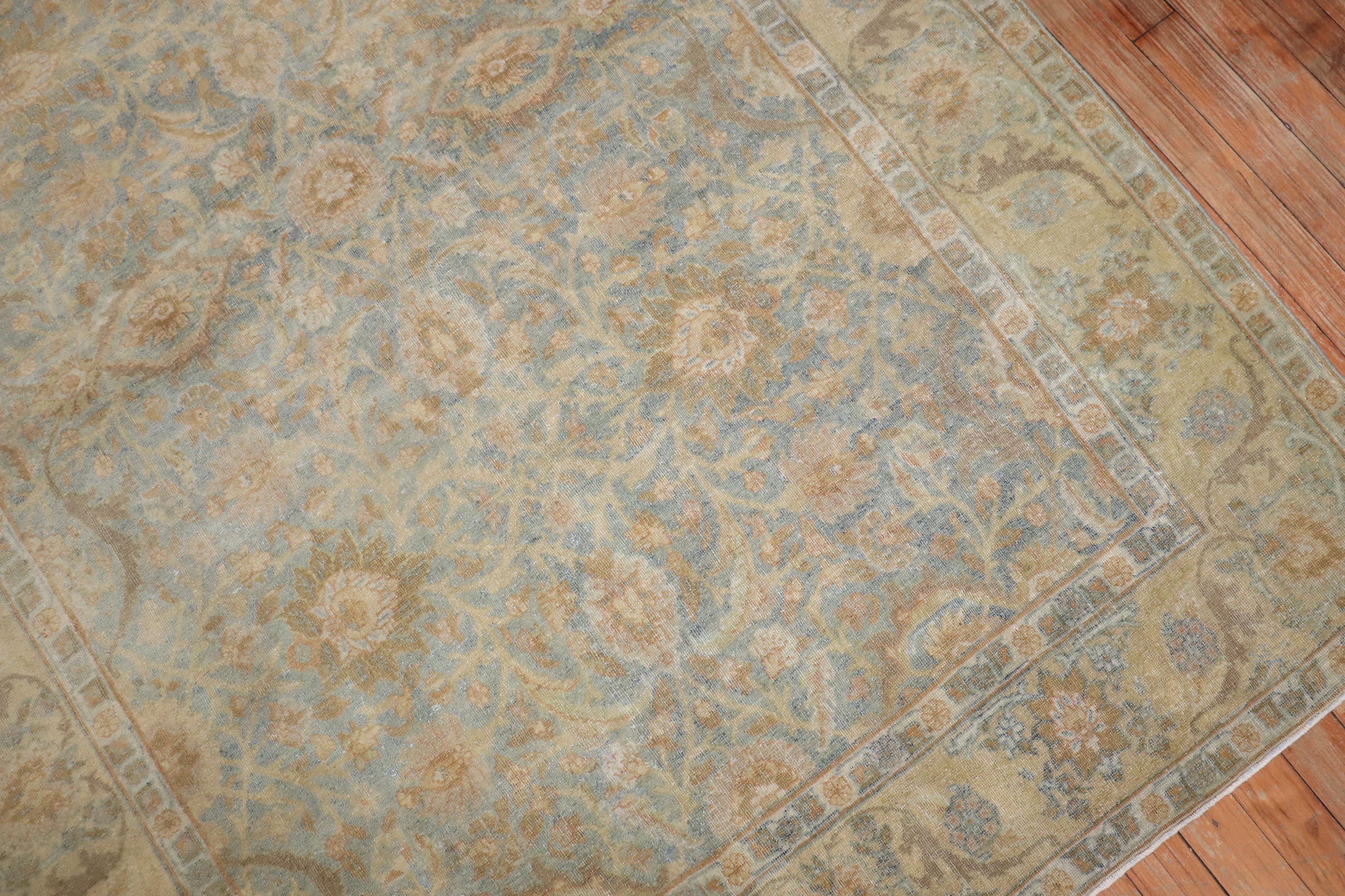 Zabihi Collection Light Blue Antique Persian Tabriz Carpet For Sale 4
