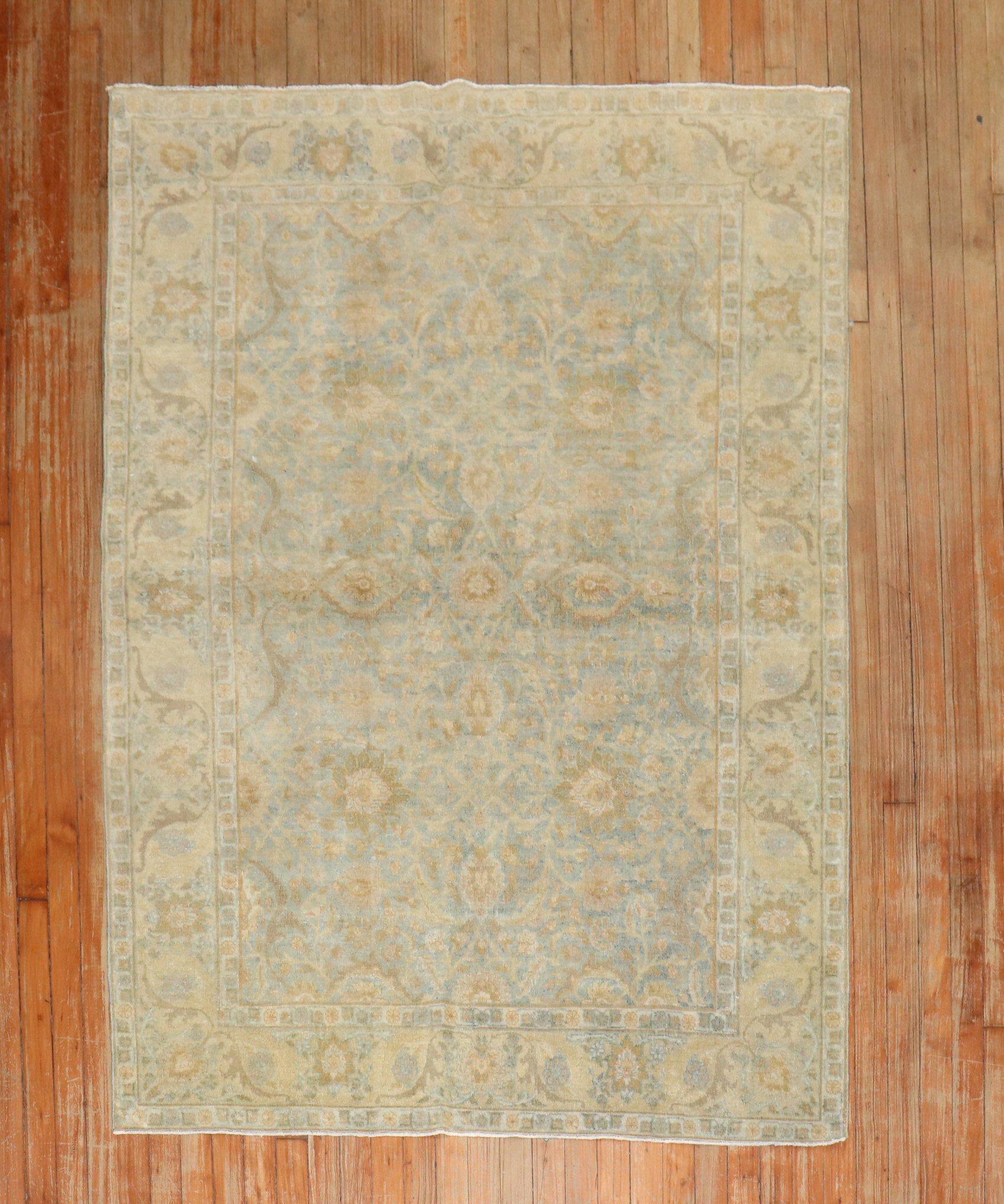 Zabihi Collection Light Blue Antique Persian Tabriz Carpet For Sale 5